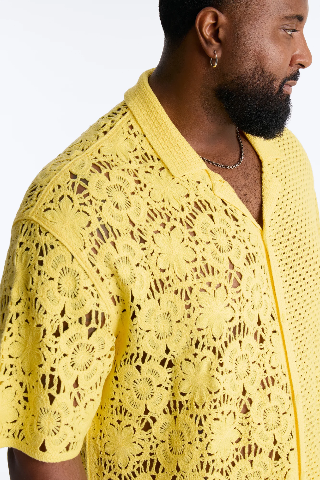 Relaxed Kyros Crochet Button Up Shirt - Yellow - Image 6