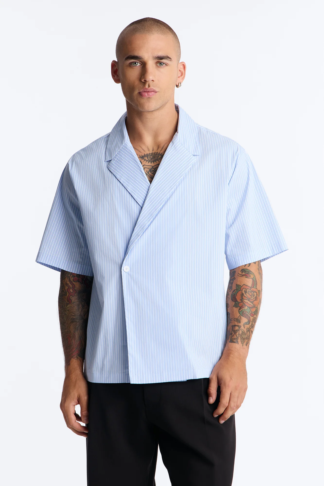 Relaxed Linear Breeze Blazer Shirt - Blue/combo