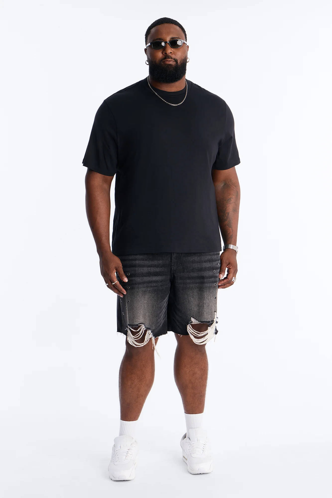Relaxed Looking Out Distressed Grommet Denim Short - Black Wash - Image 6