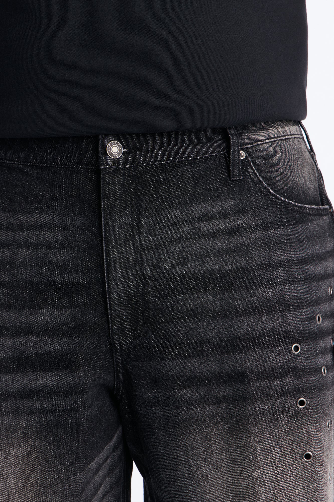 Relaxed Looking Out Distressed Grommet Denim Short - Black Wash - Image 8
