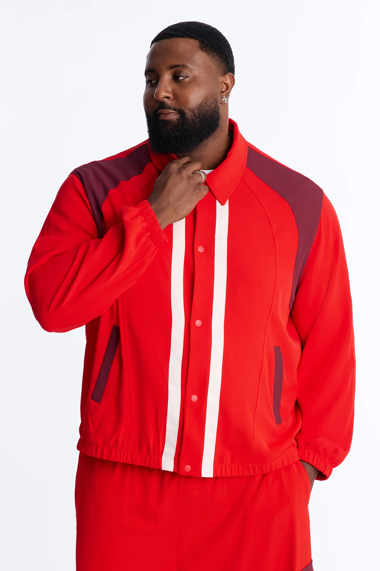 Relaxed Manchester Colorblock Coach Jacket - Red - Image 4