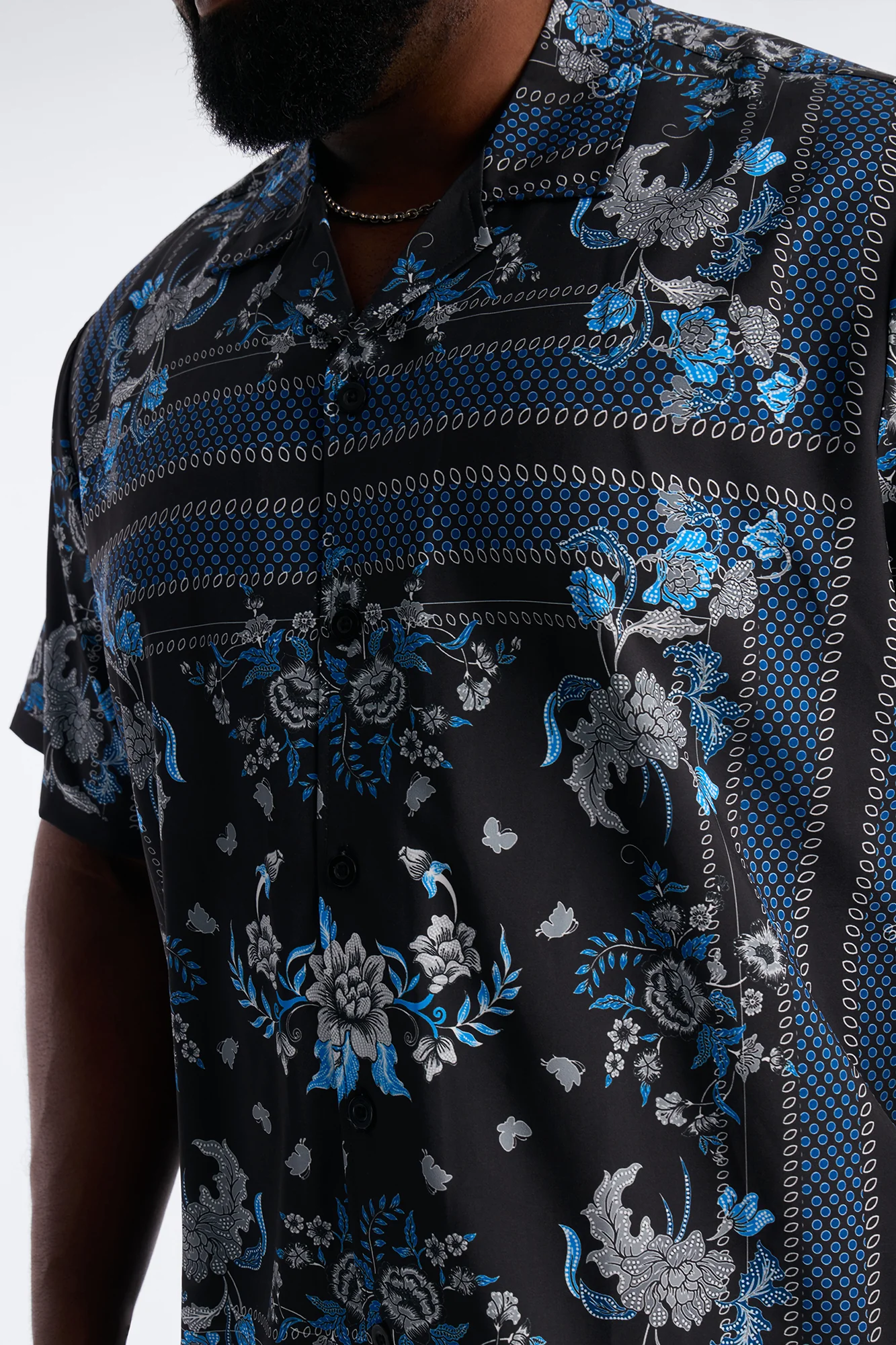 Relaxed Mirage Bloom Cuban Collar Button Shirt - Black - Image 7