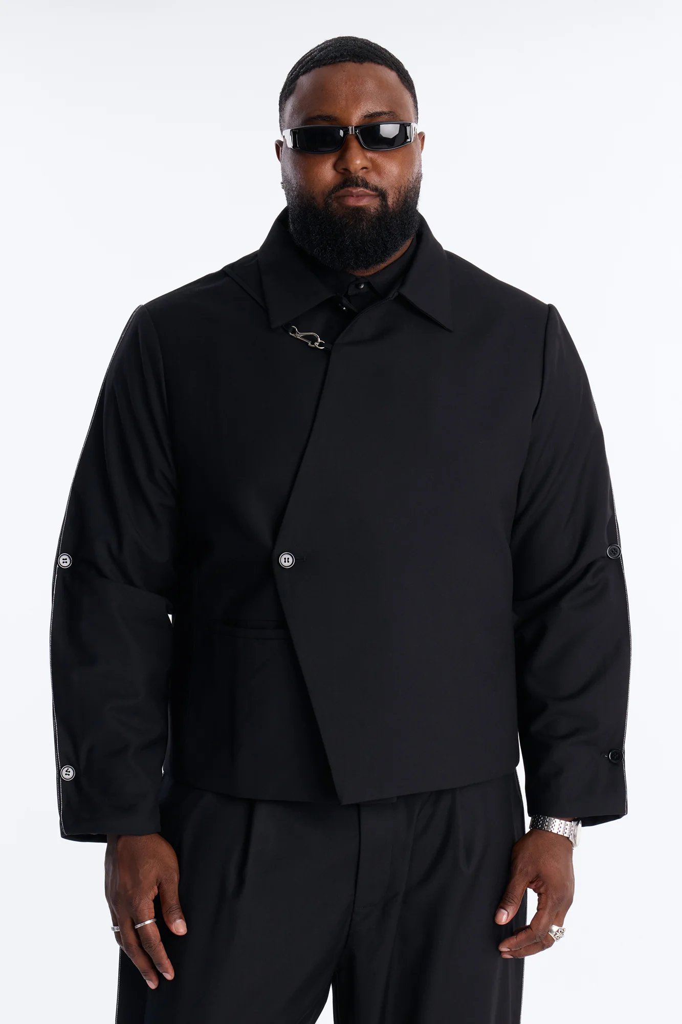 Relaxed New Age Zipper Reveal Tuxedo Jacket - Black - Image 5