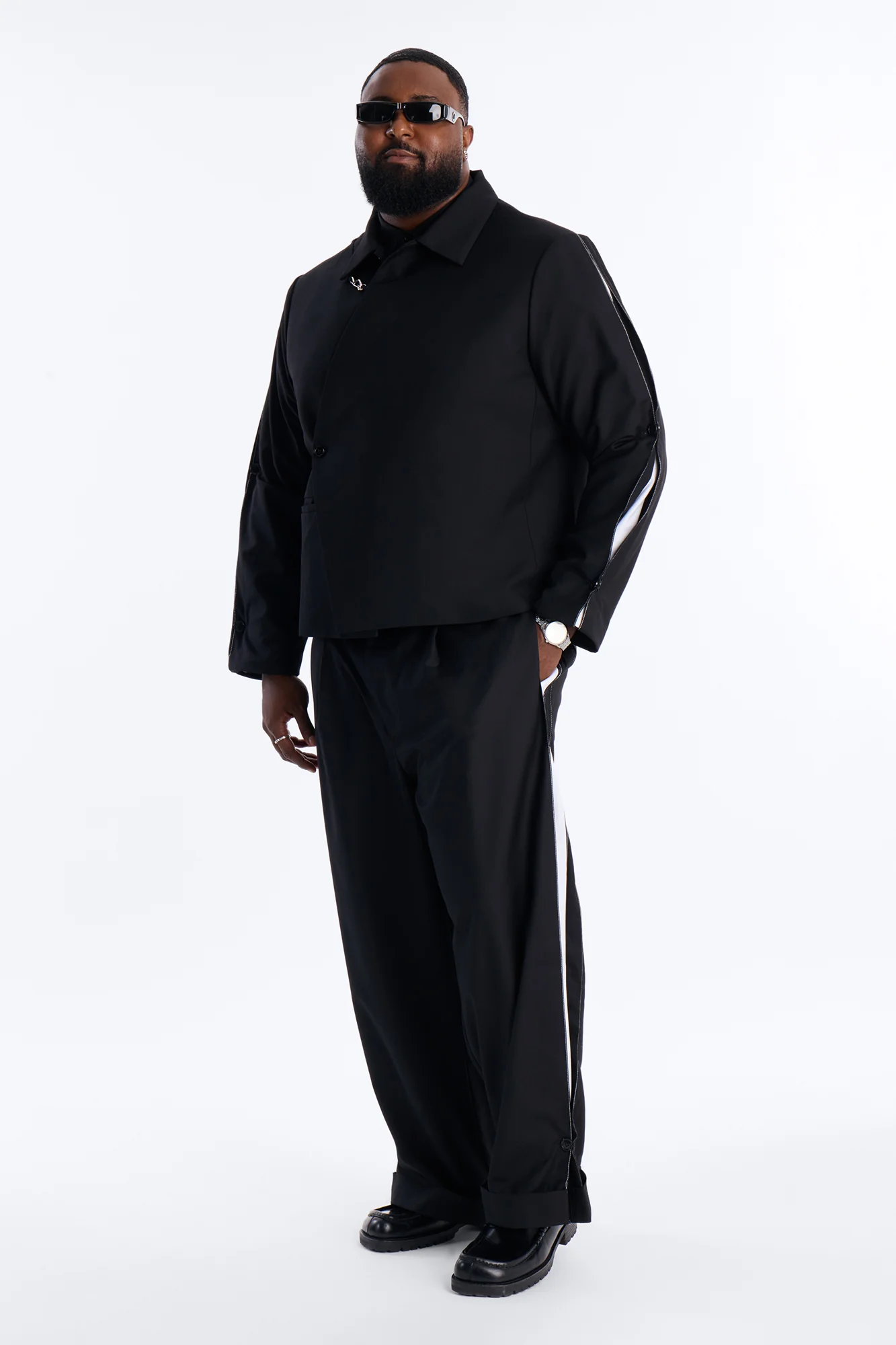 Relaxed New Age Zipper Reveal Tuxedo Jacket - Black - Image 6