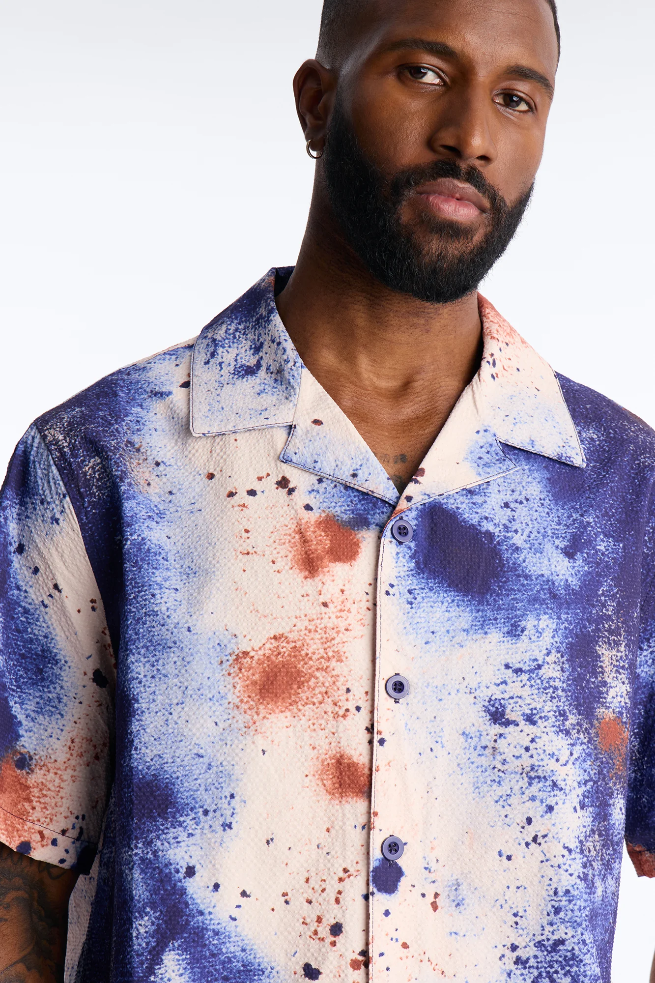 Relaxed Oxide Seersucker Cuban Button Up Shirt - Multi Color - Image 3