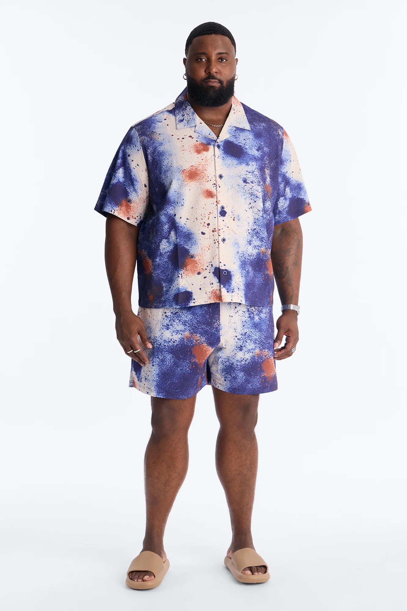 Relaxed Oxide Seersucker Cuban Button Up Shirt - Multi Color - Image 6