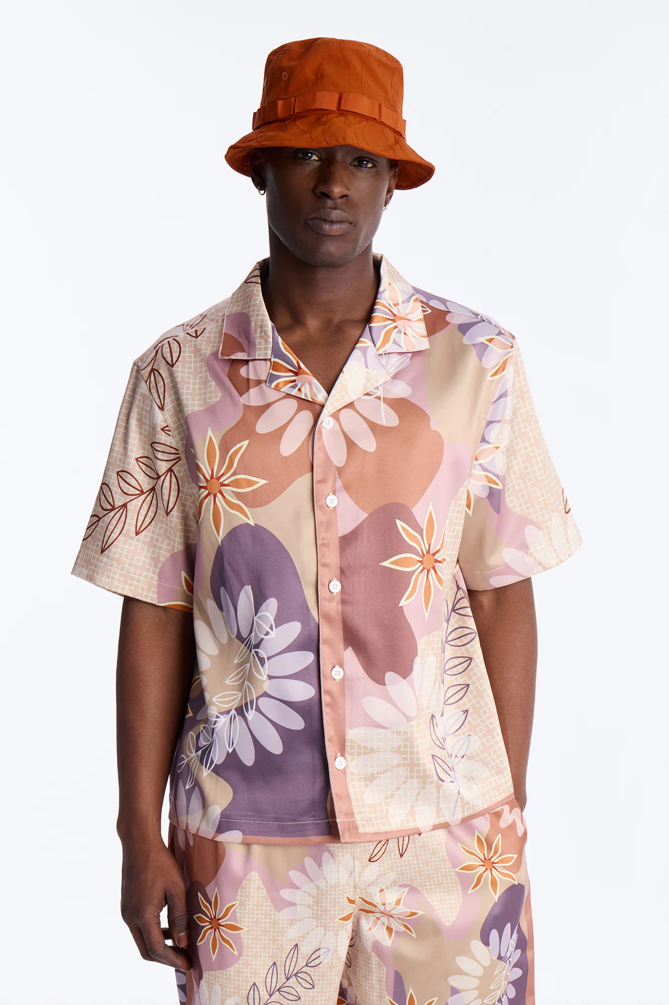Relaxed Palm Bloom Cuban Button Up Shirt - Pink