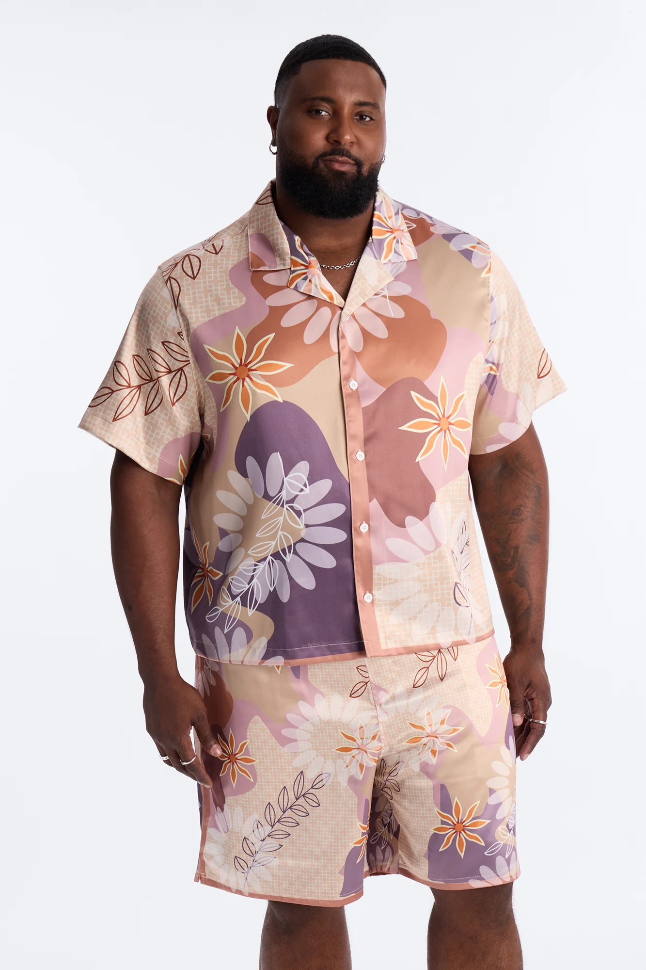 Relaxed Palm Bloom Cuban Button Up Shirt - Pink - Image 5