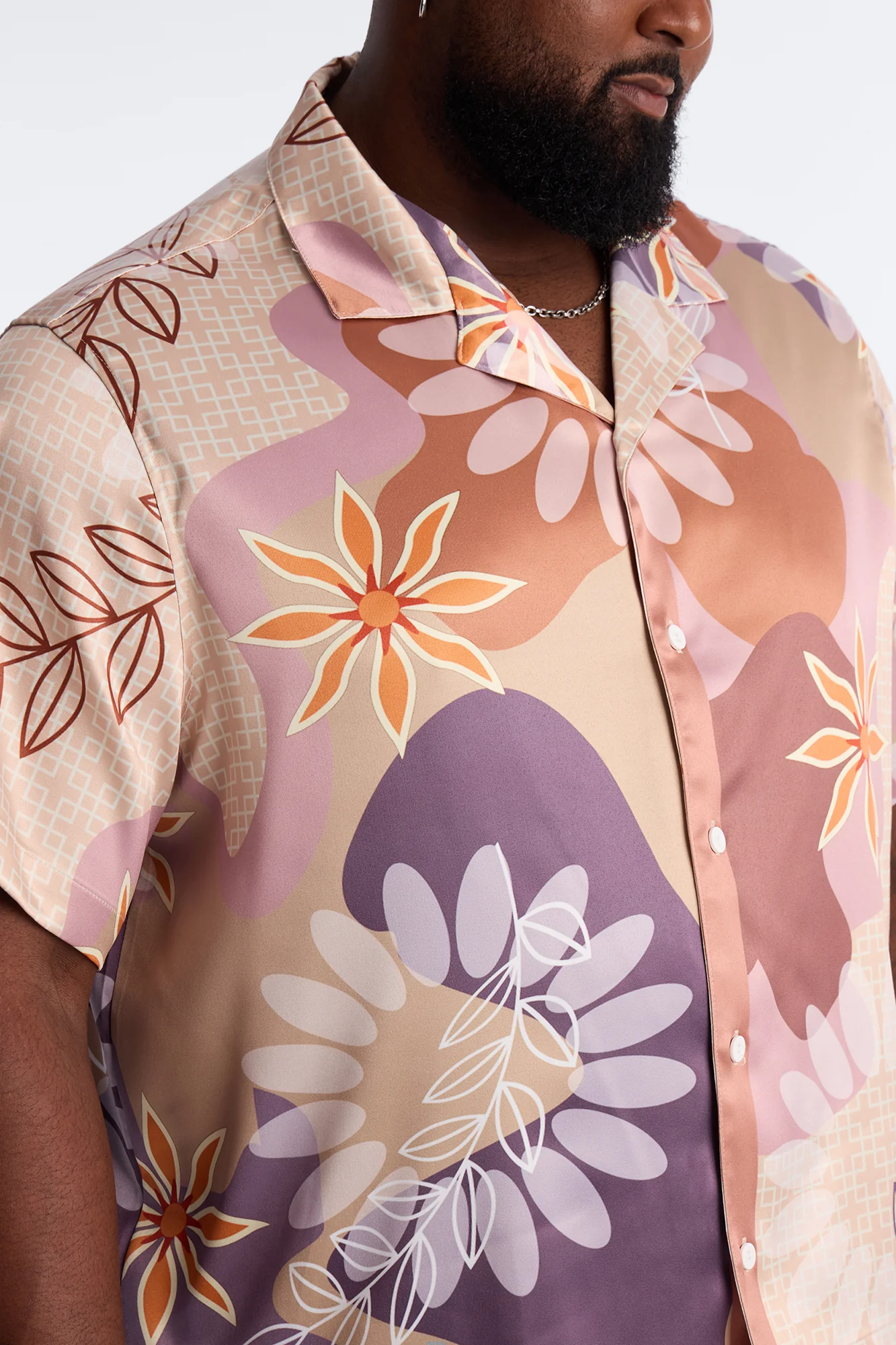 Relaxed Palm Bloom Cuban Button Up Shirt - Pink - Image 7