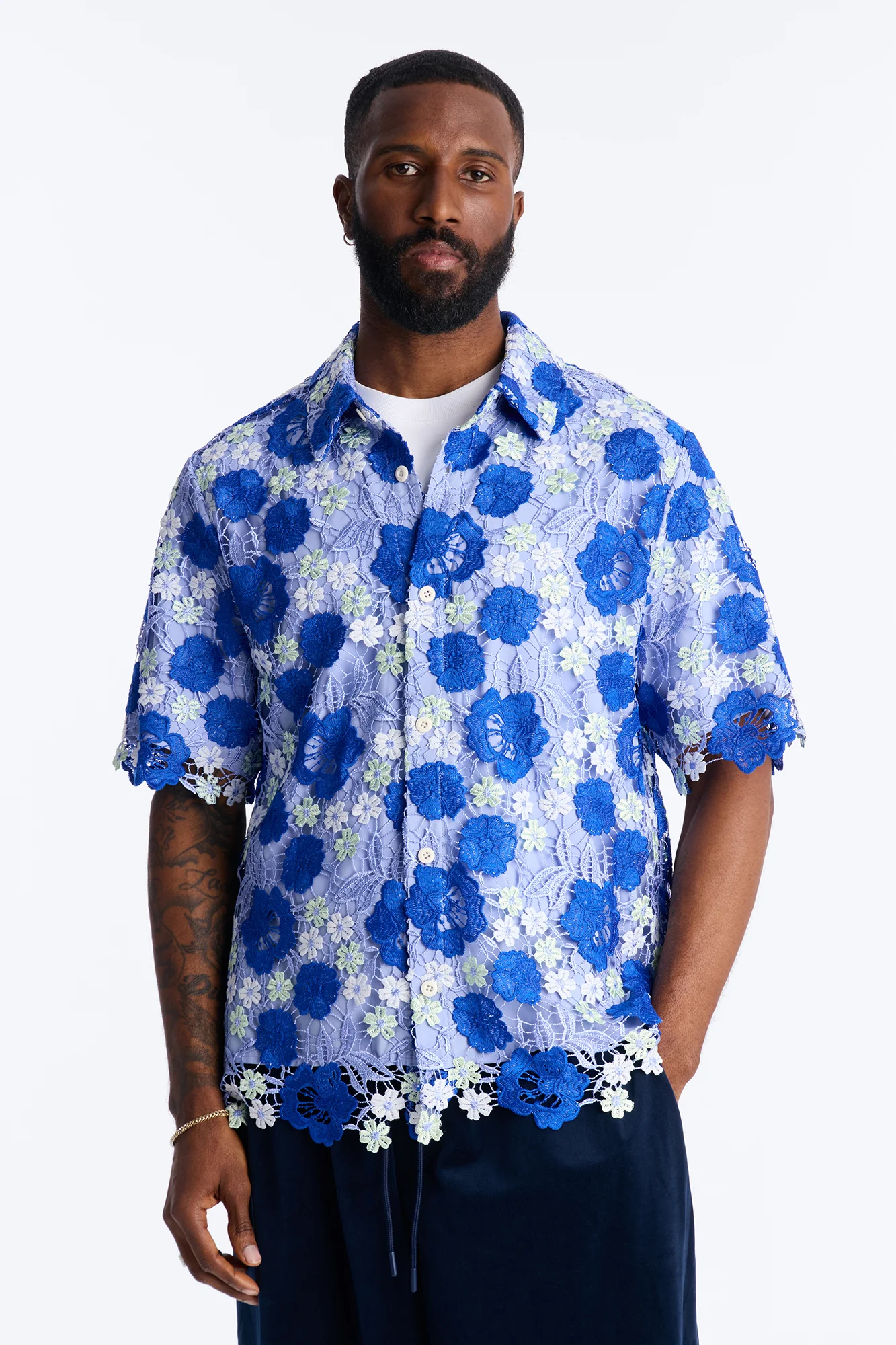 Relaxed Paradise Field Button Up Shirt - Blue