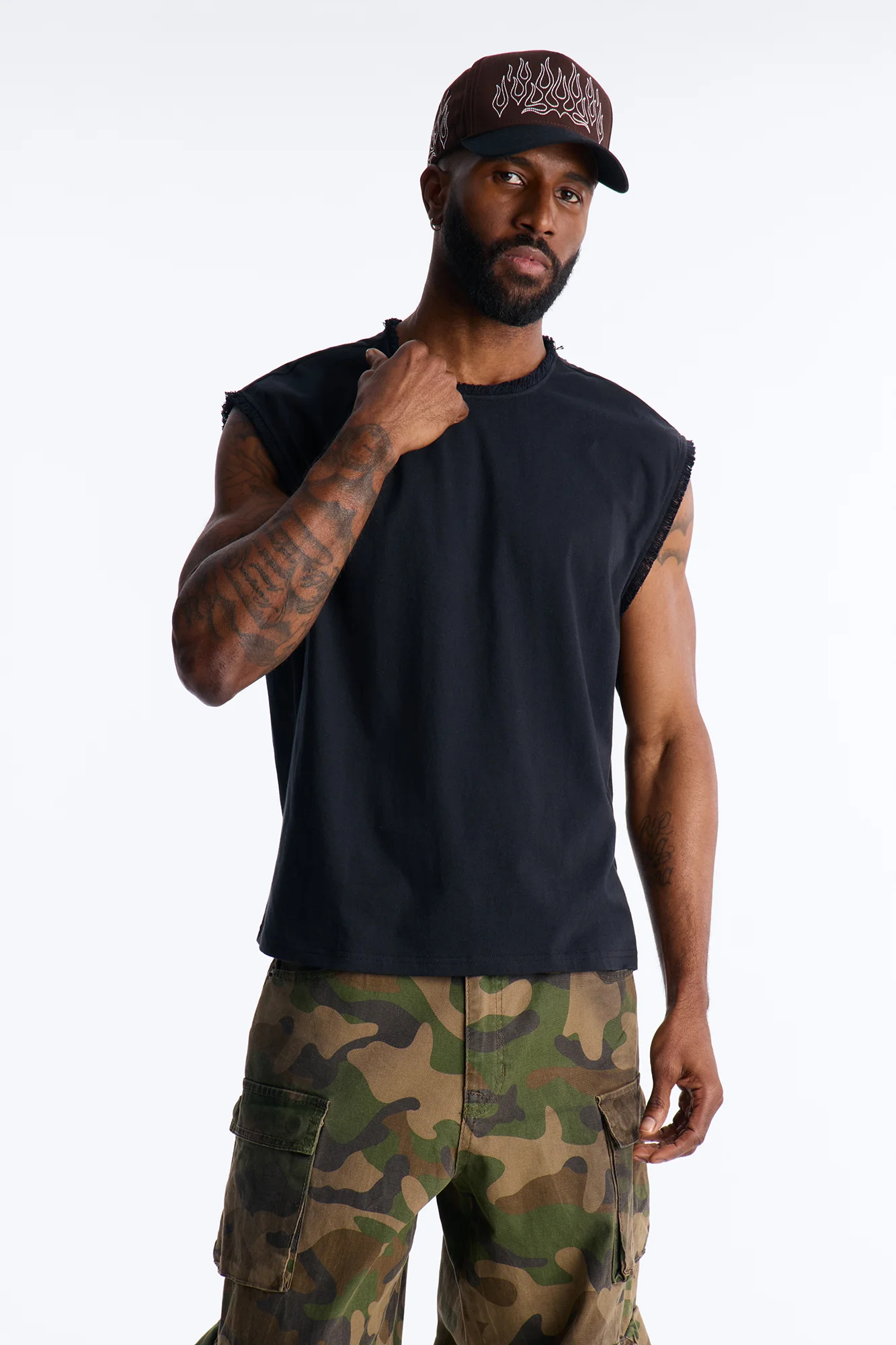 Relaxed Raw Edge Muscle Tee - Black