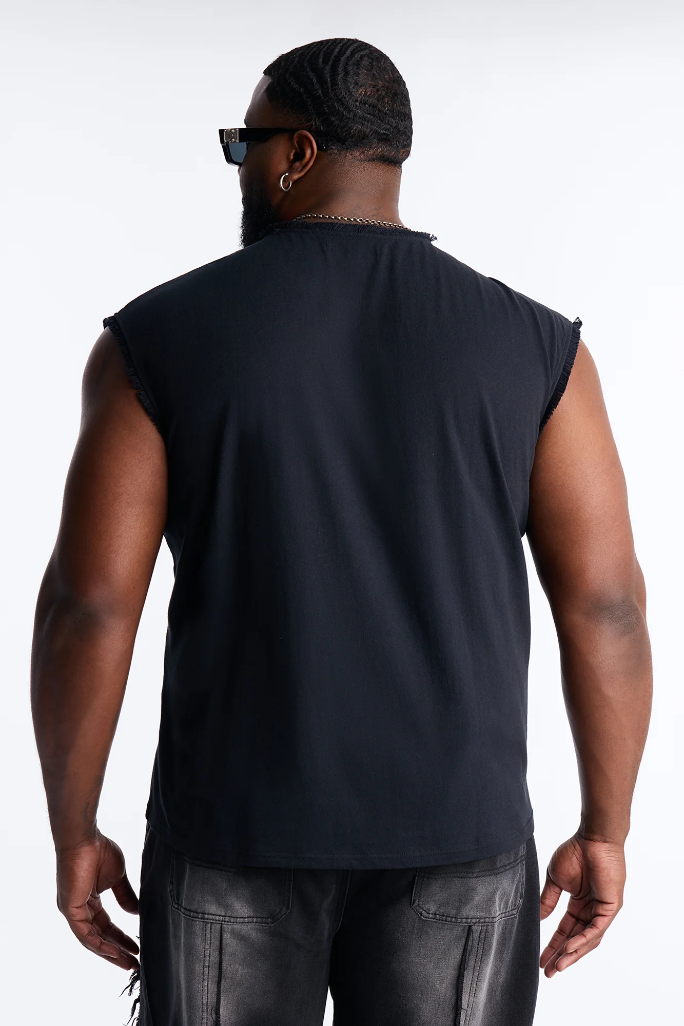 Relaxed Raw Edge Muscle Tee - Black - Image 8