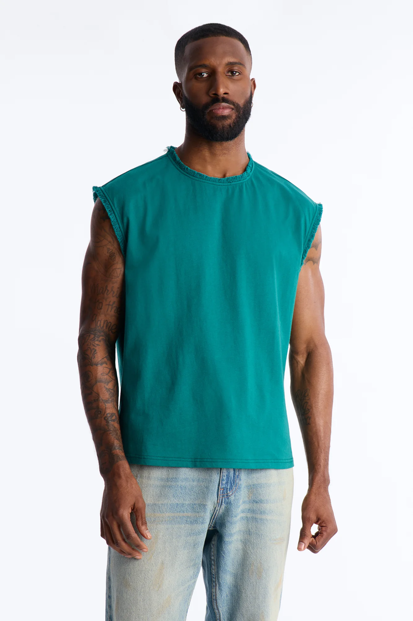 Relaxed Raw Edge Muscle Tee - Hunter Green