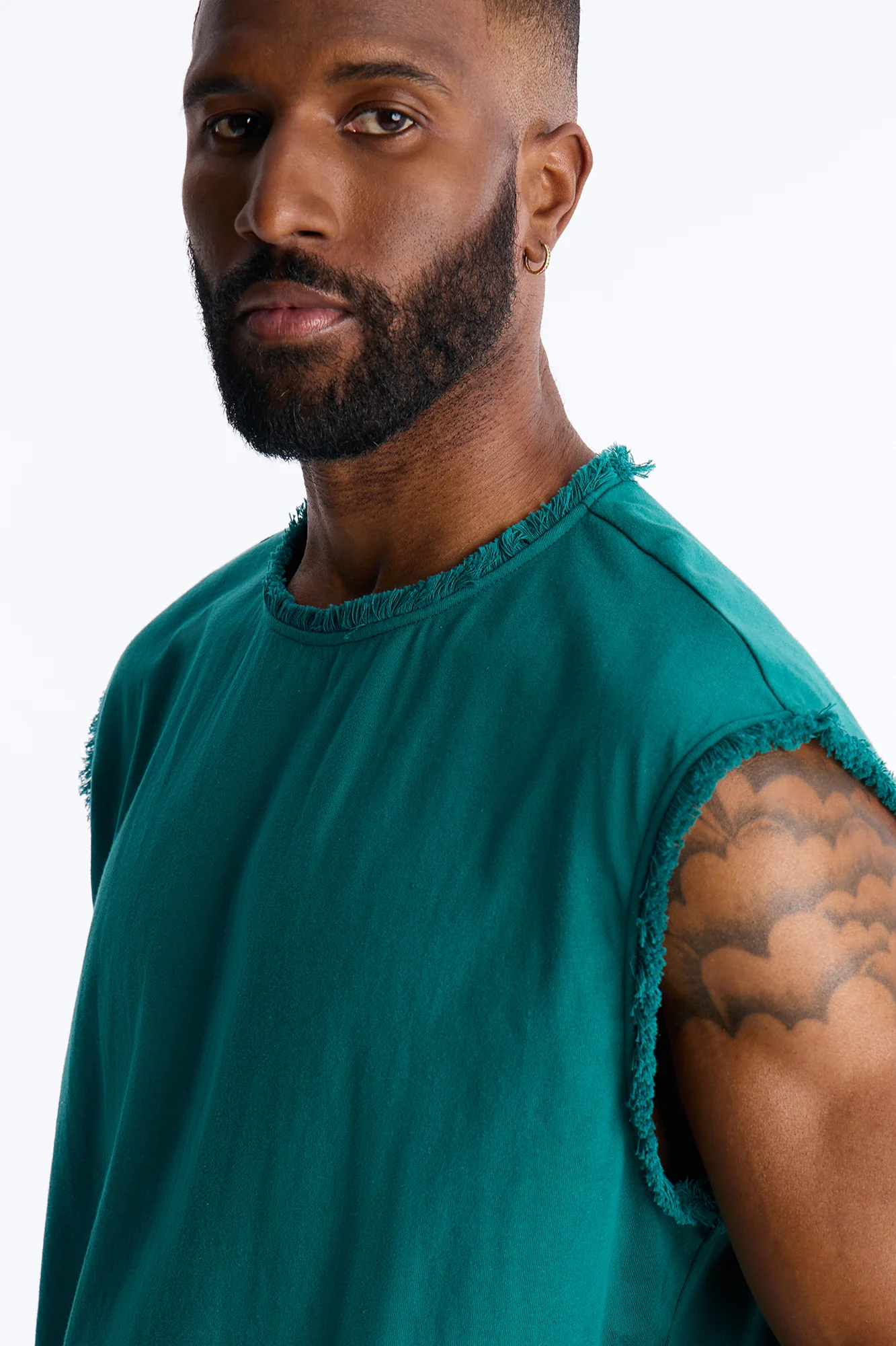 Relaxed Raw Edge Muscle Tee - Hunter Green - Image 3