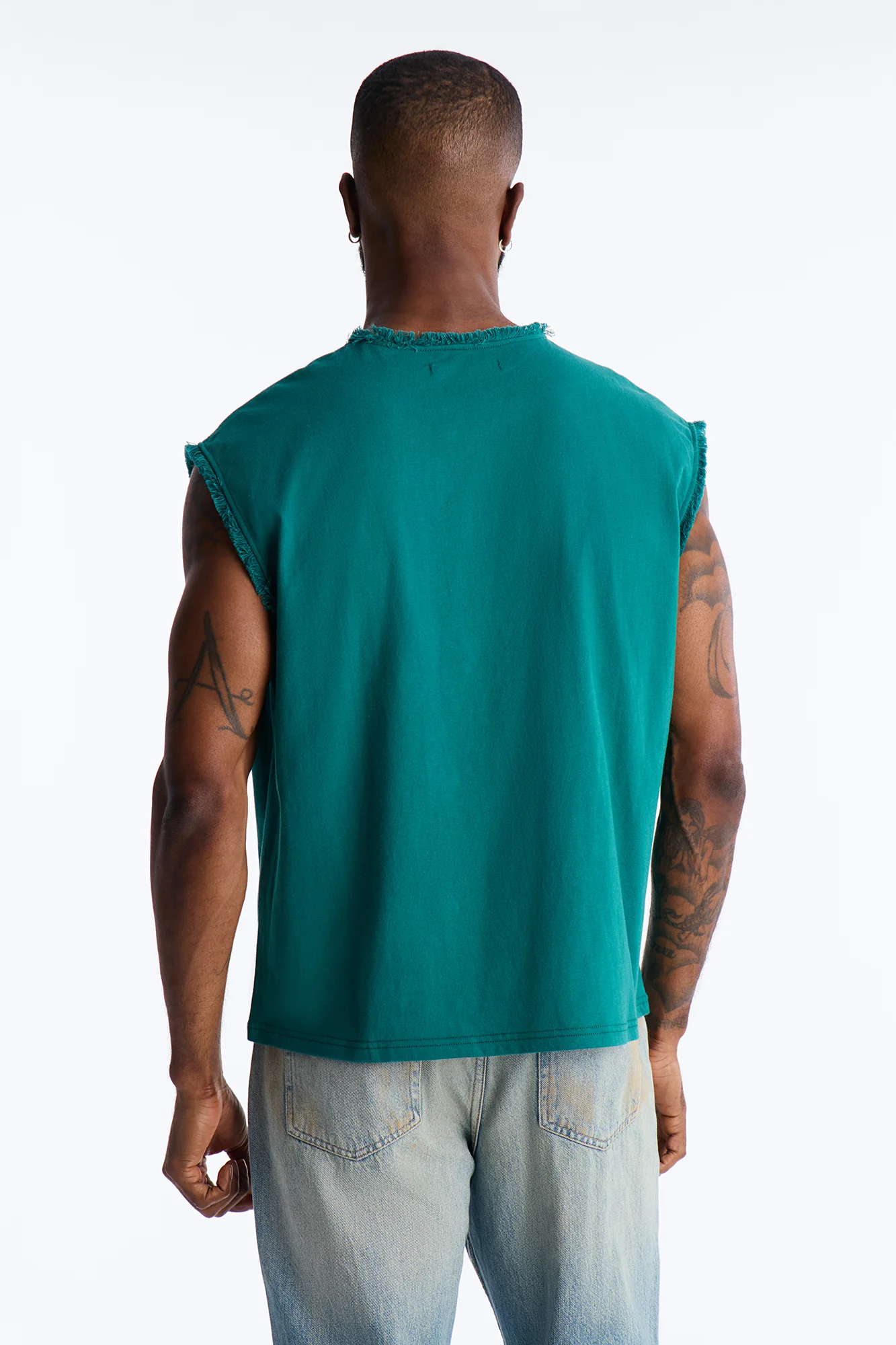 Relaxed Raw Edge Muscle Tee - Hunter Green - Image 4