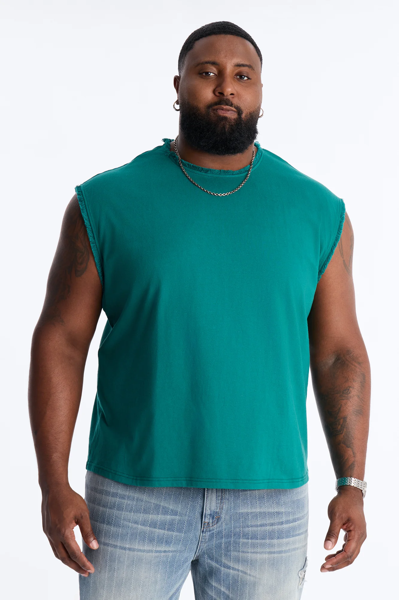 Relaxed Raw Edge Muscle Tee - Hunter Green - Image 5