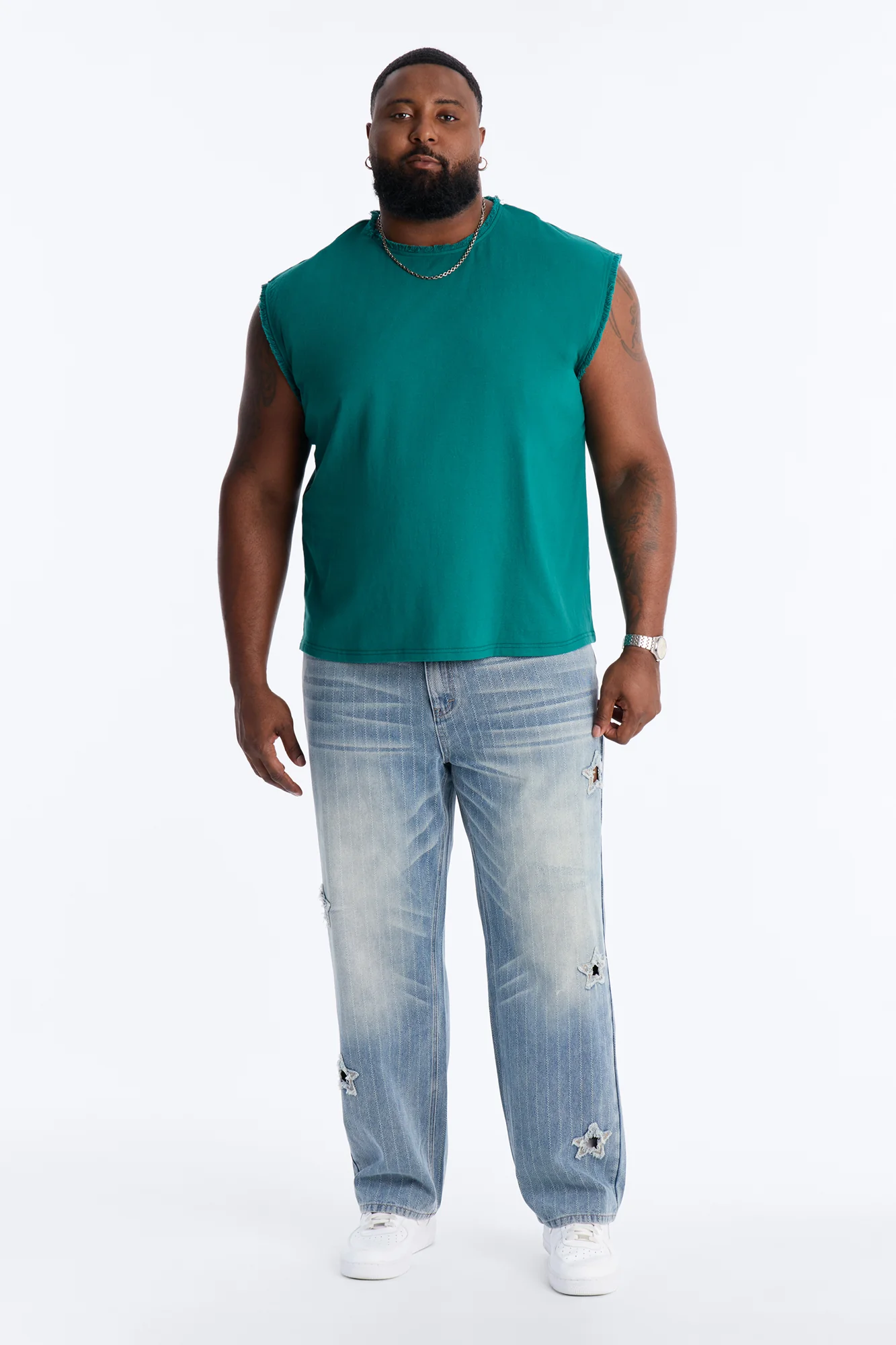 Relaxed Raw Edge Muscle Tee - Hunter Green - Image 6