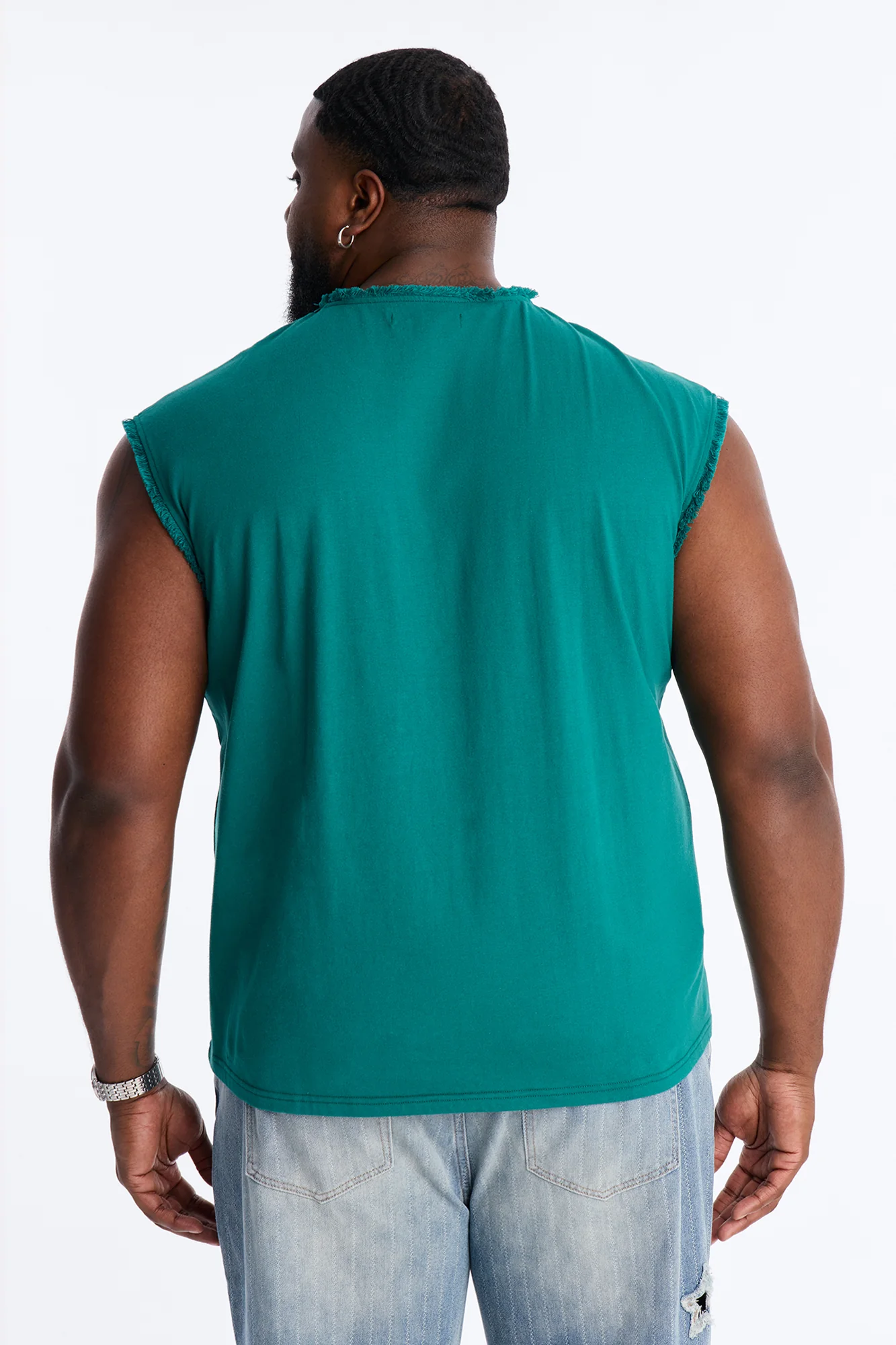 Relaxed Raw Edge Muscle Tee - Hunter Green - Image 8