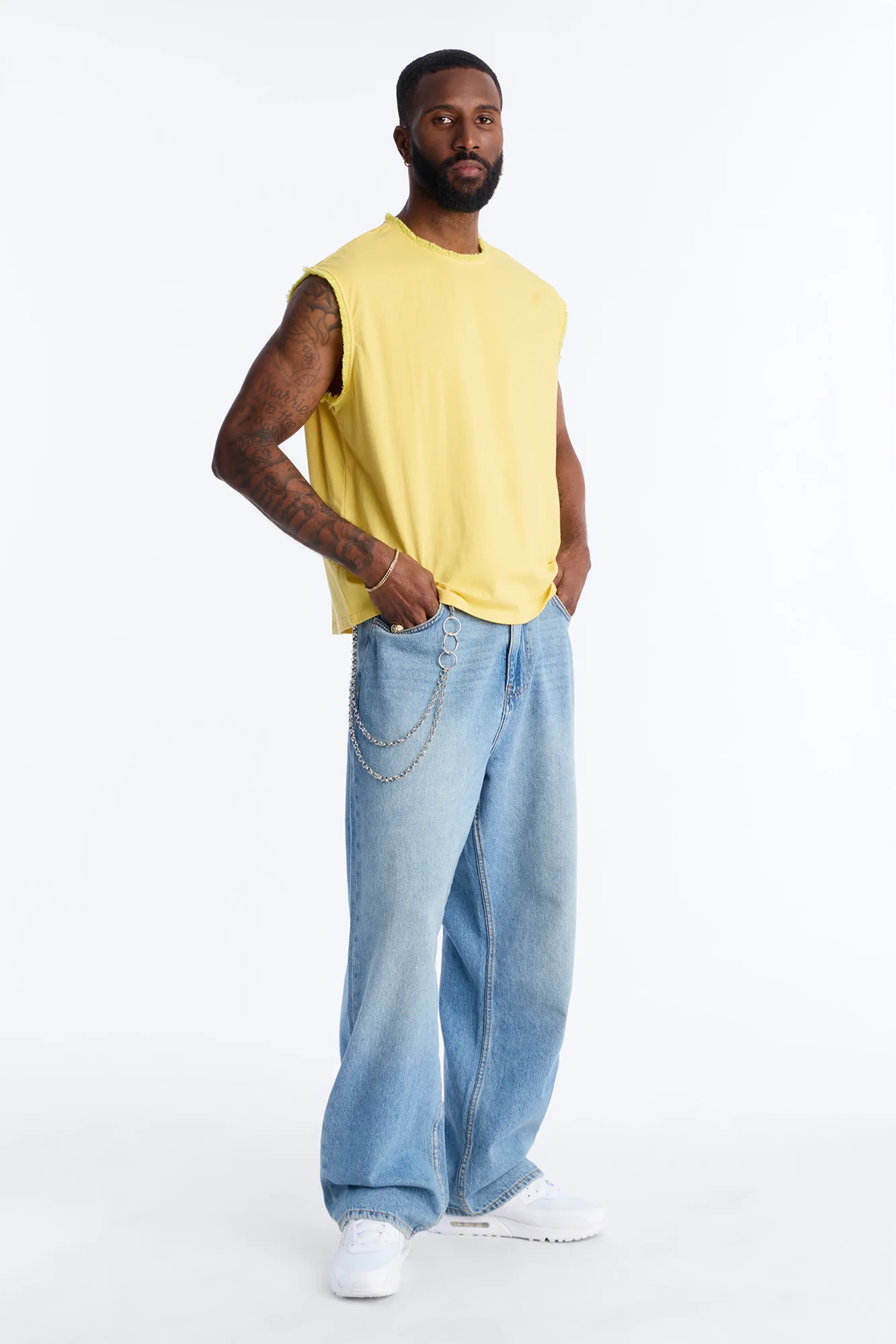 Relaxed Raw Edge Muscle Tee - Yellow - Image 2