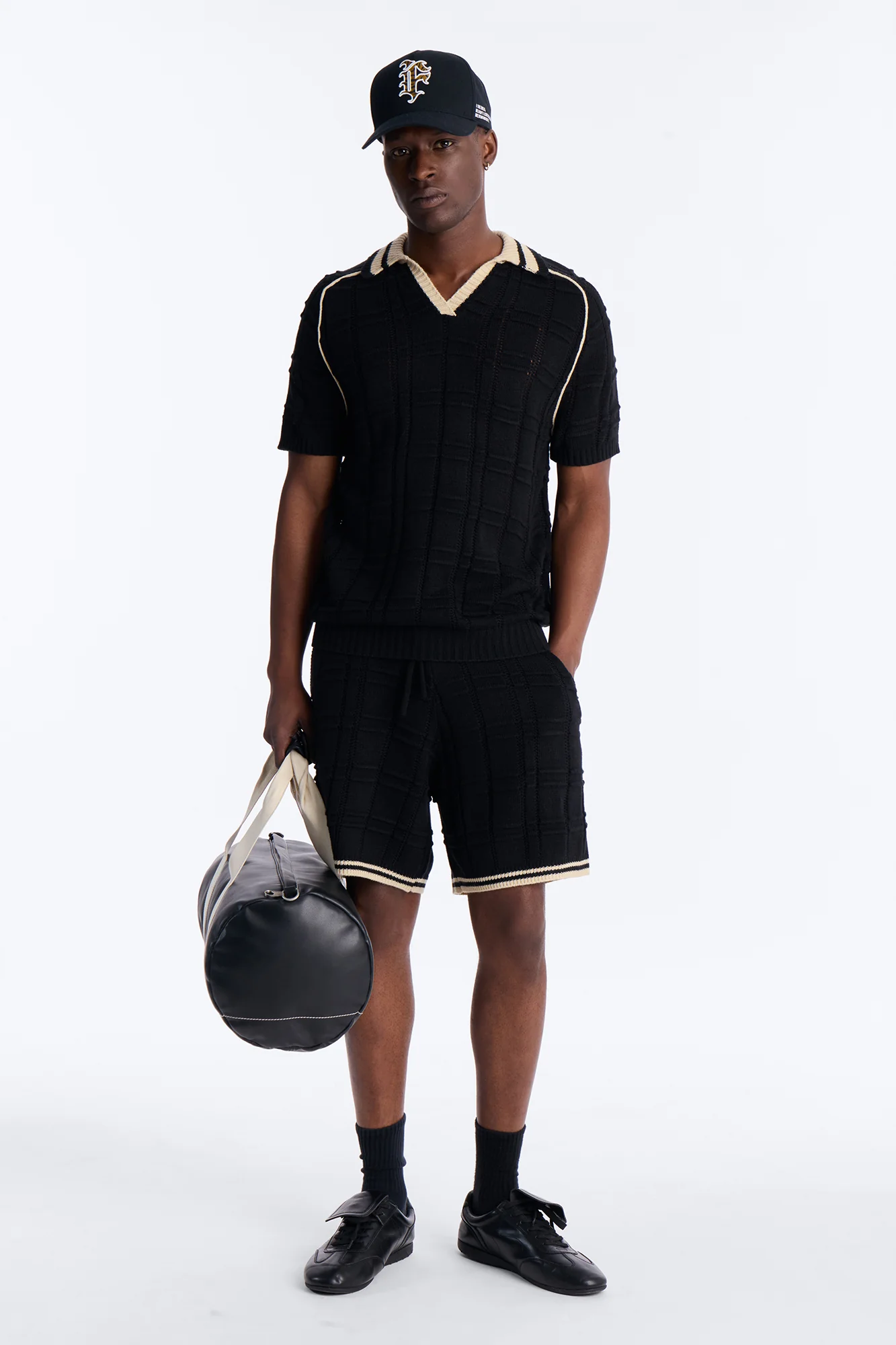 Relaxed Riviera Johnny Collar Knit Polo - Black - Image 2