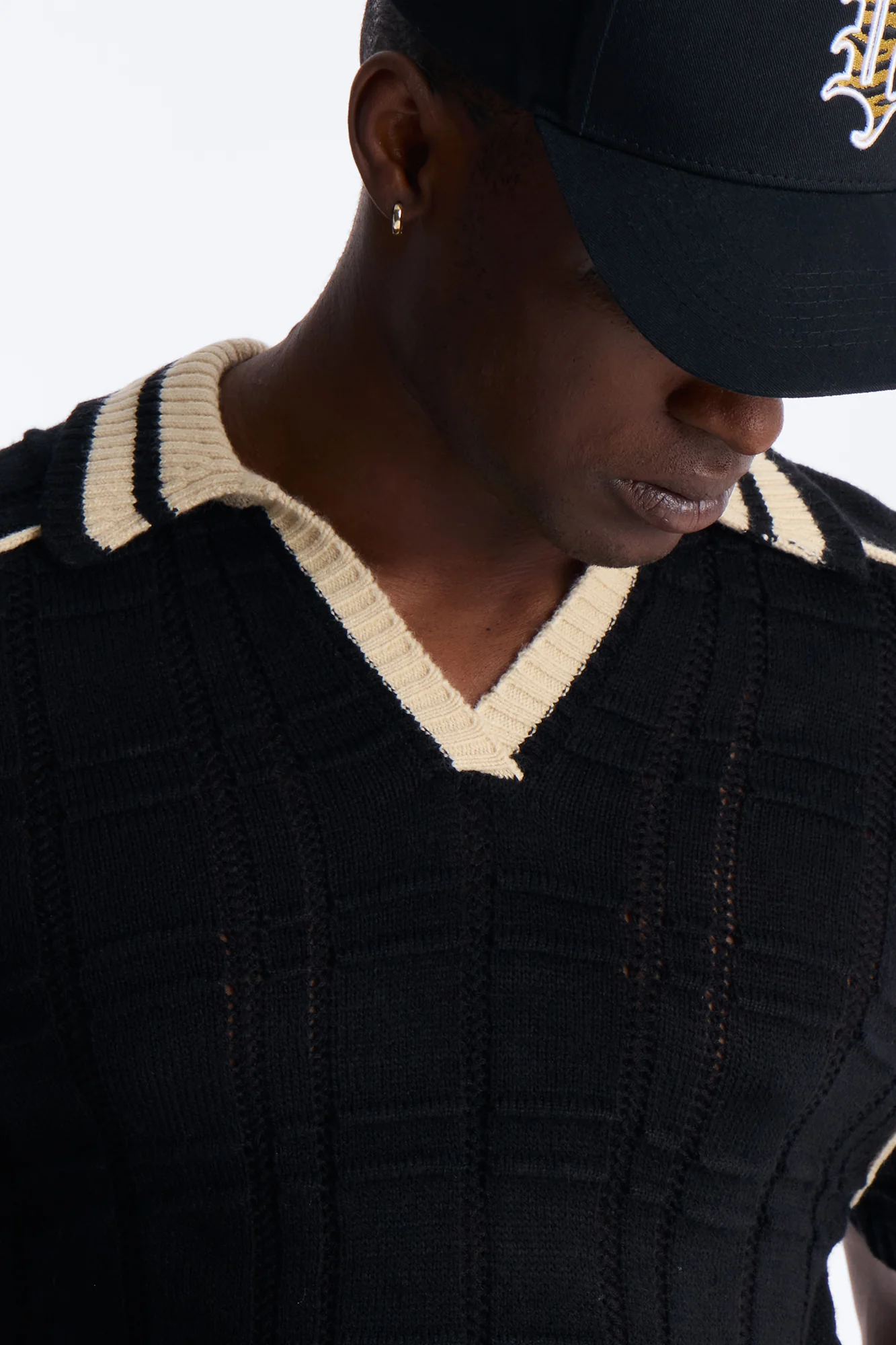 Relaxed Riviera Johnny Collar Knit Polo - Black - Image 3