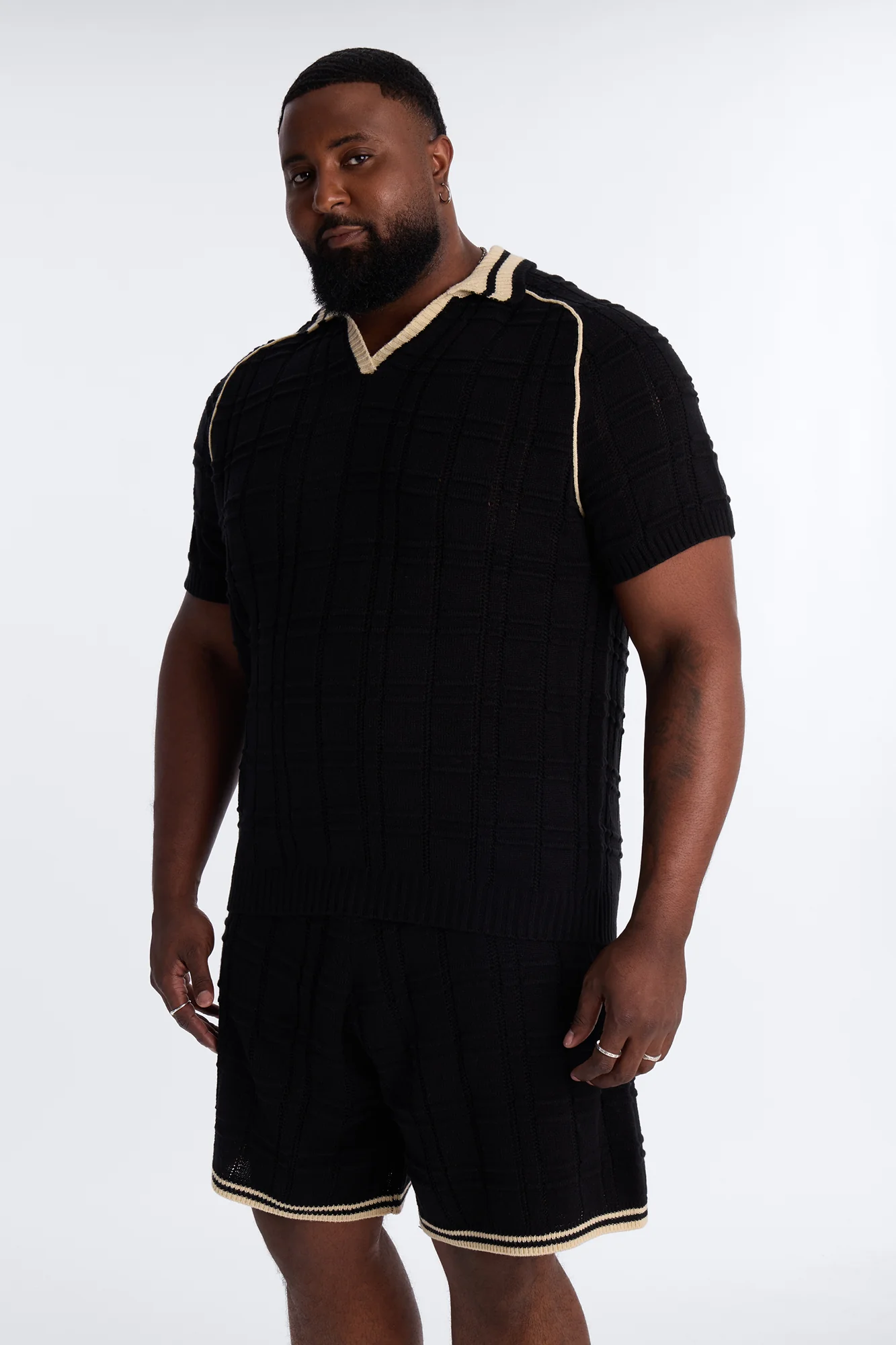 Relaxed Riviera Johnny Collar Knit Polo - Black - Image 5