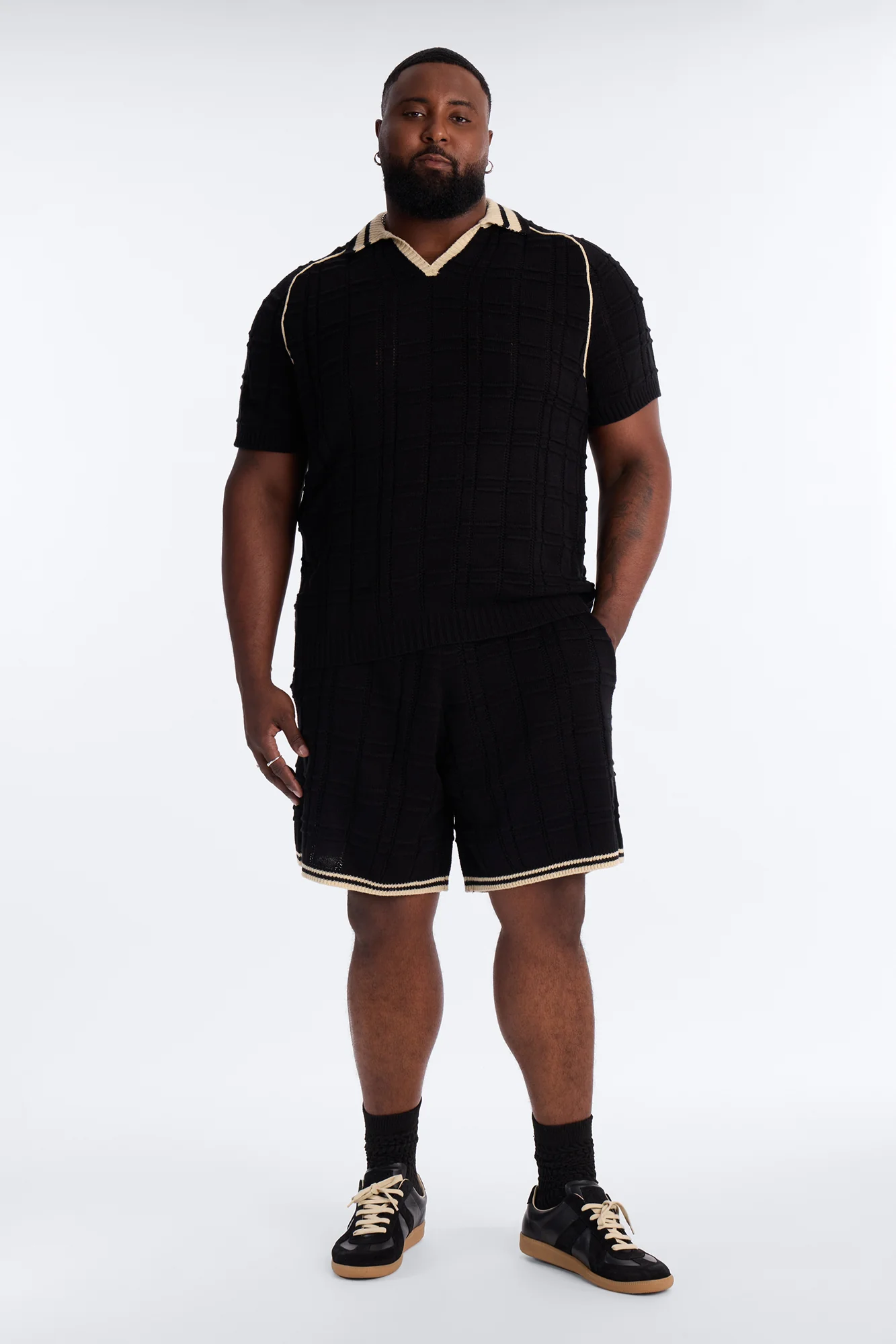Relaxed Riviera Johnny Collar Knit Polo - Black - Image 6