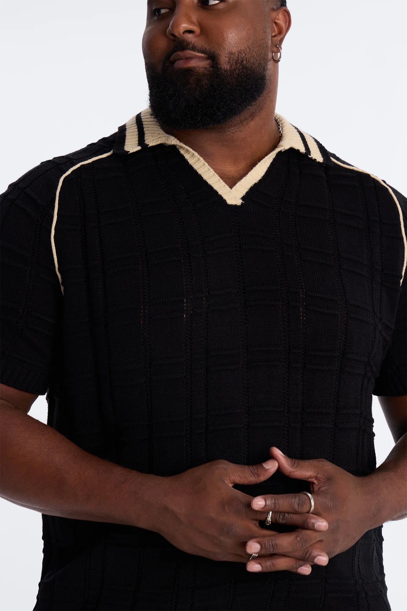 Relaxed Riviera Johnny Collar Knit Polo - Black - Image 7