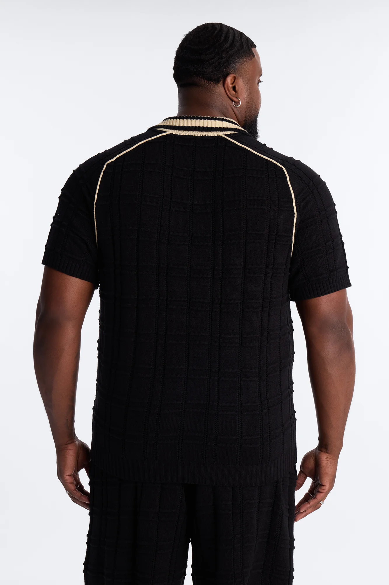 Relaxed Riviera Johnny Collar Knit Polo - Black - Image 8