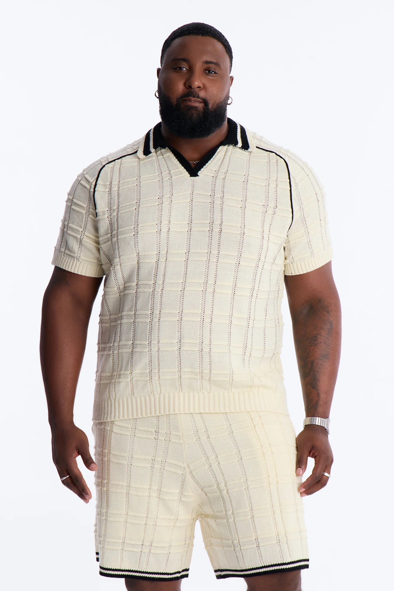 Relaxed Riviera Johnny Collar Knit Polo - Cream - Image 4