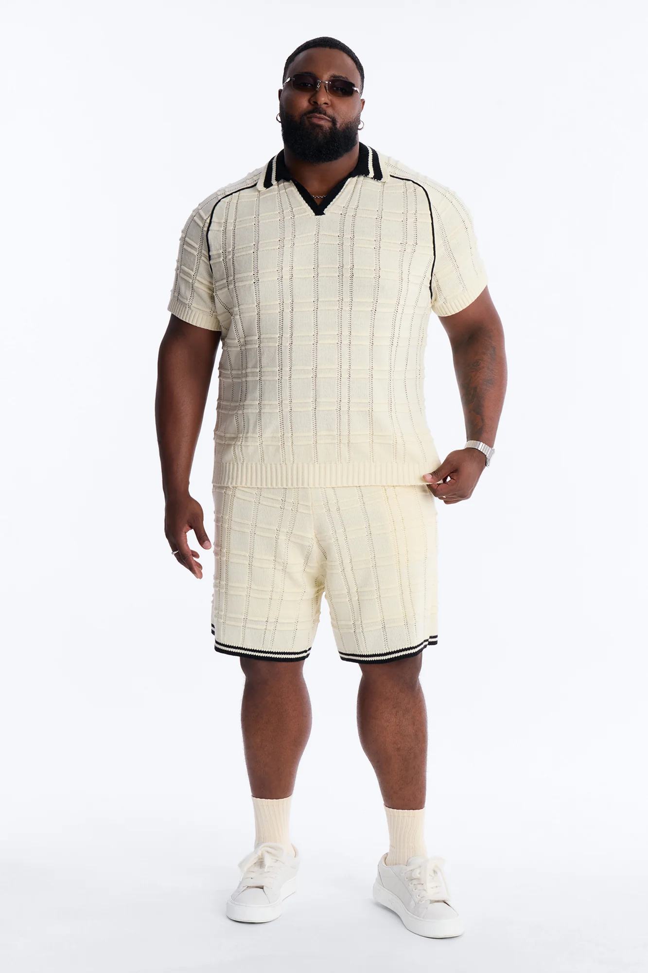 Relaxed Riviera Johnny Collar Knit Polo - Cream - Image 5