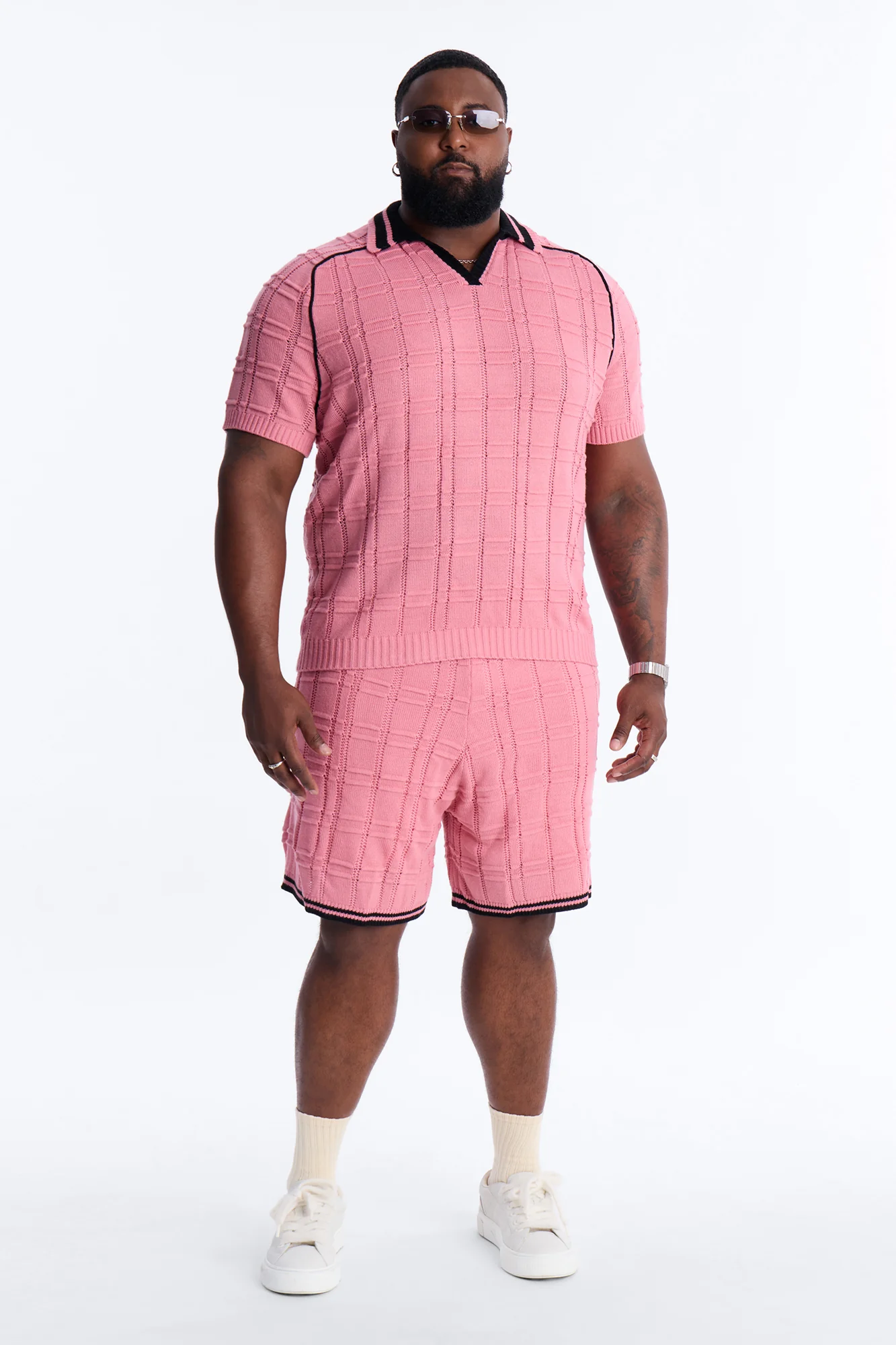 Relaxed Riviera Johnny Collar Knit Polo - Pink - Image 6