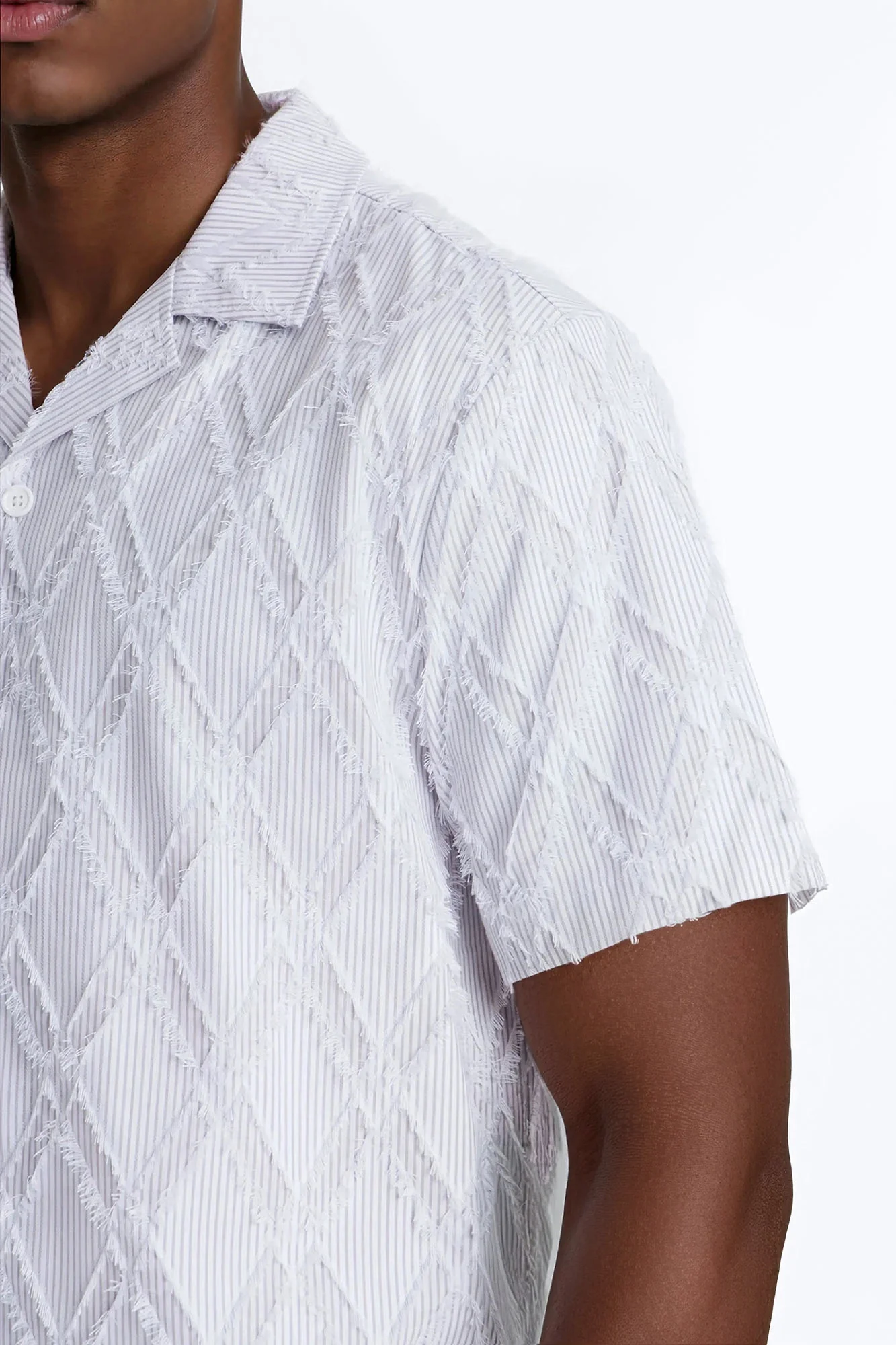 Relaxed Sahara Stripe Cuban Collar Button Up Shirt - White - Image 3