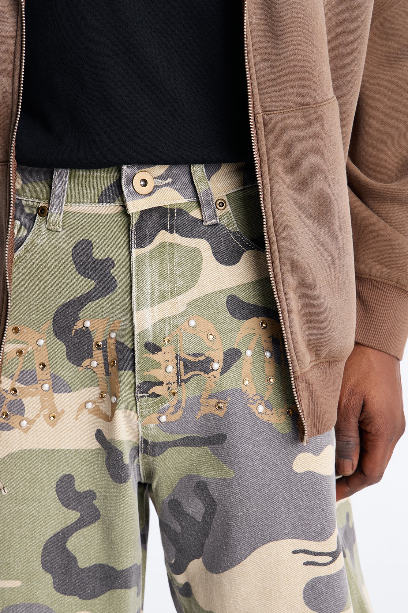 Relaxed Saints Embellished Camo Denim Shorts - Camouflage - Image 3