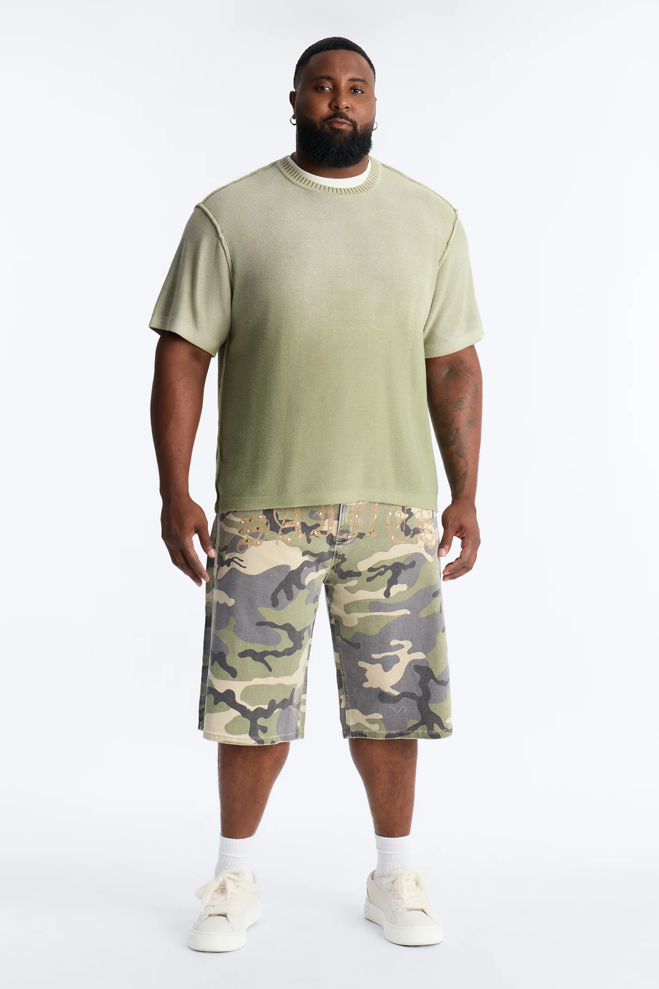 Relaxed Saints Embellished Camo Denim Shorts - Camouflage - Image 7