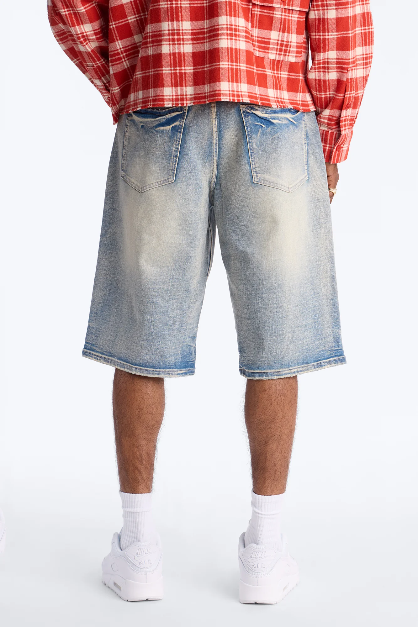 Relaxed Saints Embellished Denim Shorts - Light Blue Wash - Image 5