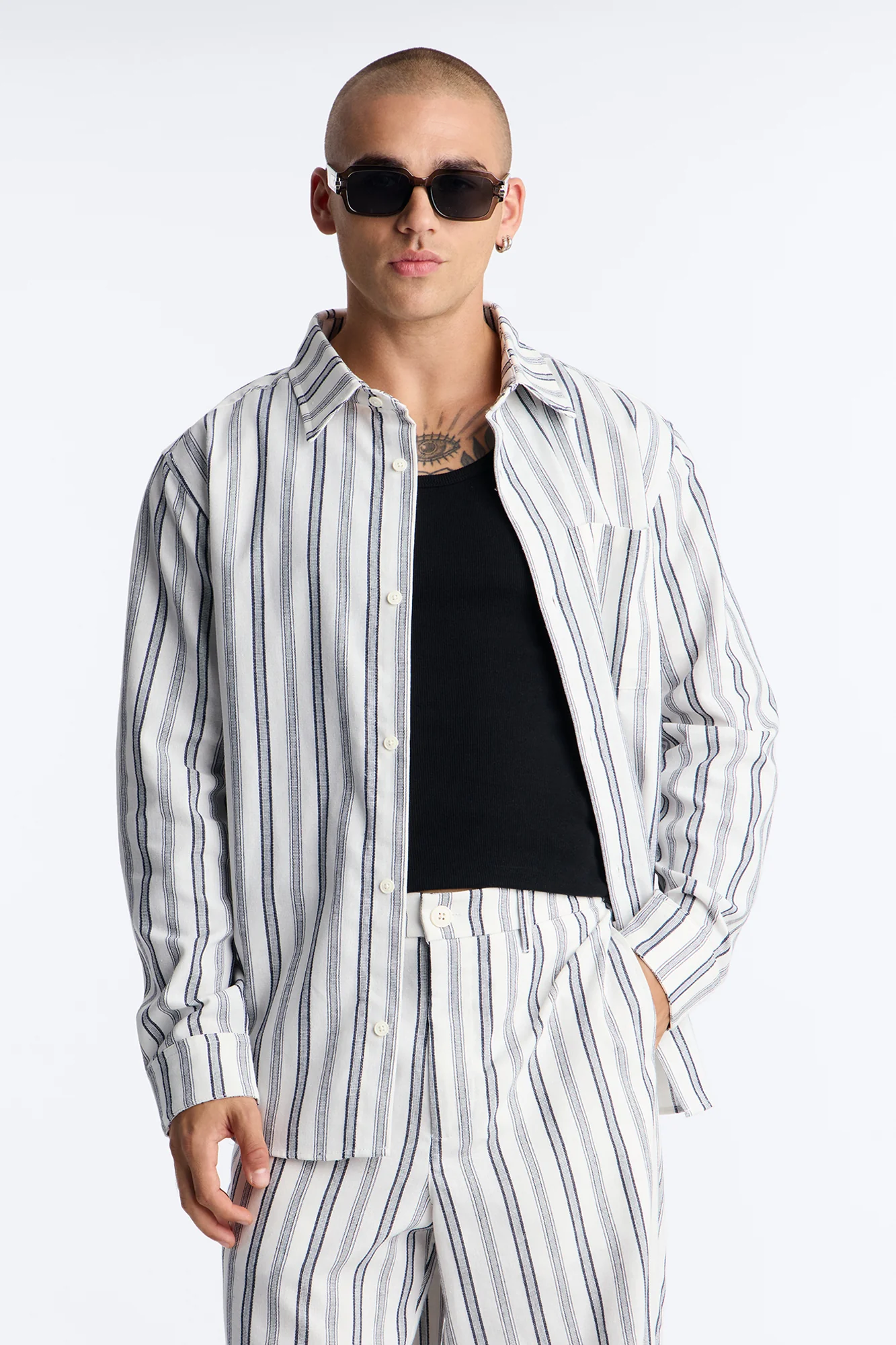 Relaxed Saltwater Stripes Button Up Shirt - White/combo