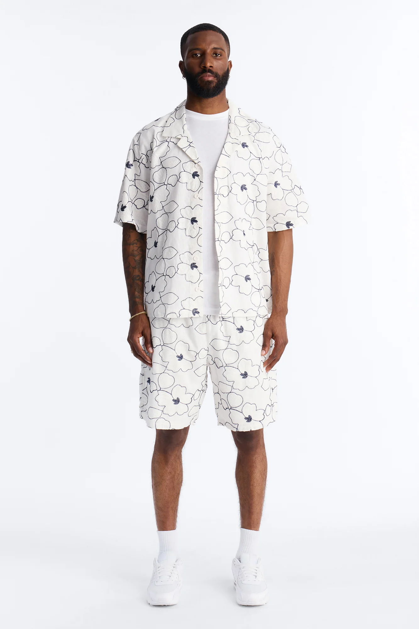 Relaxed Sand Blossom Cuban Collar Button Up Shirt - White/combo - Image 2
