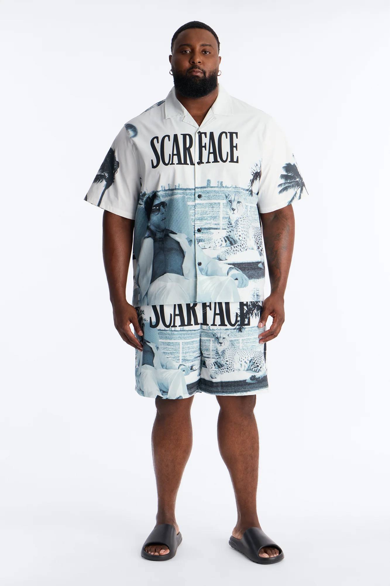 Relaxed Scarface Poolside Photoreal Cuban Collar Button Up Shirt - White - Image 5