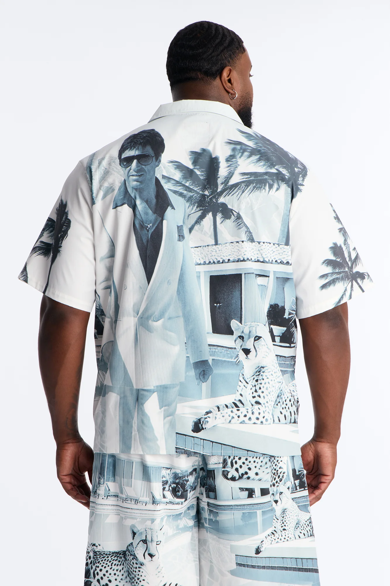 Relaxed Scarface Poolside Photoreal Cuban Collar Button Up Shirt - White - Image 7