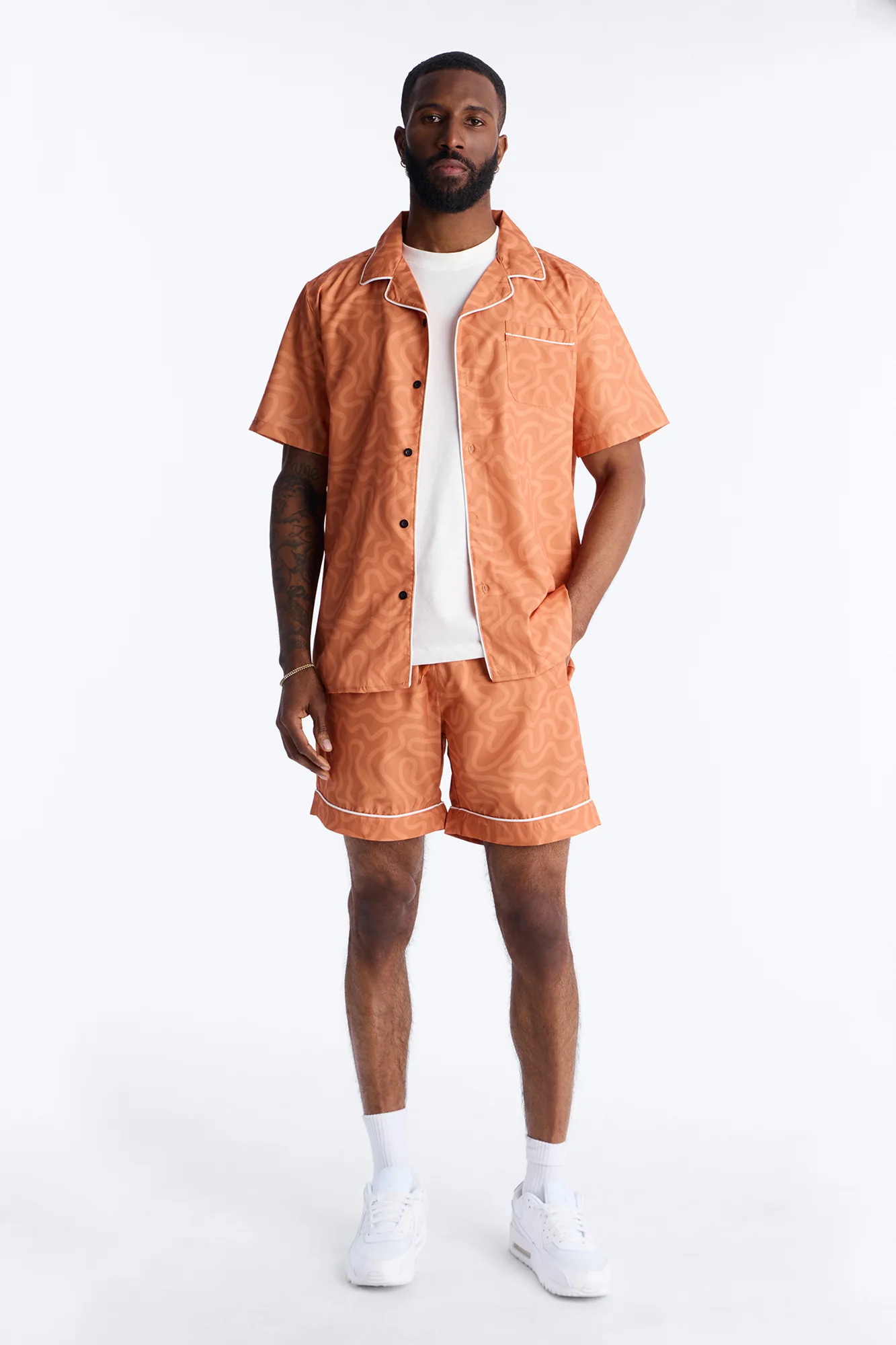 Relaxed Sienna Wave Cuban Collar Shirt - Orange - Image 2