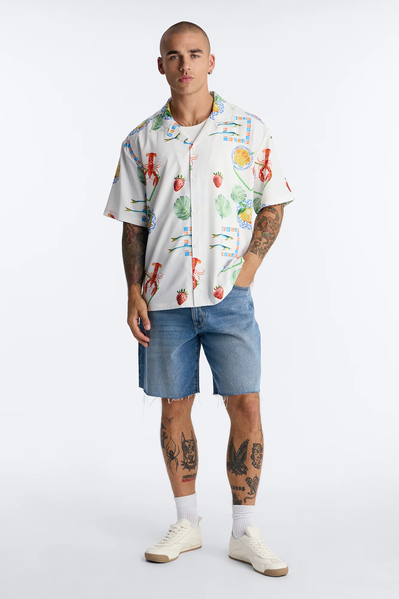 Relaxed Solaire Peel Cuban Collar Button Up Shirt - White/combo - Image 2