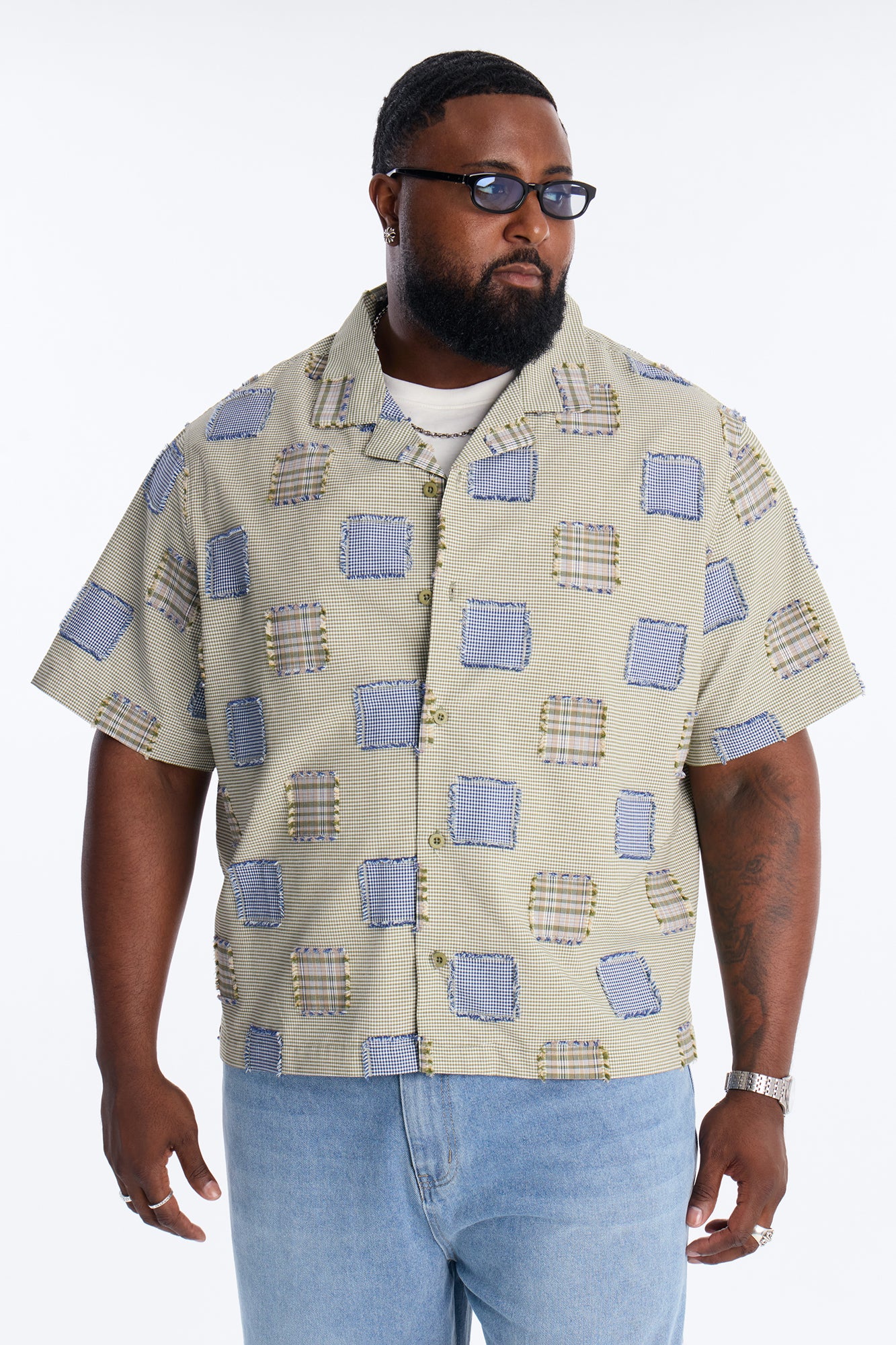 Relaxed Sunny Stitch Plaid Cuban Collar Button Up Shirt - Multi Color - Image 5