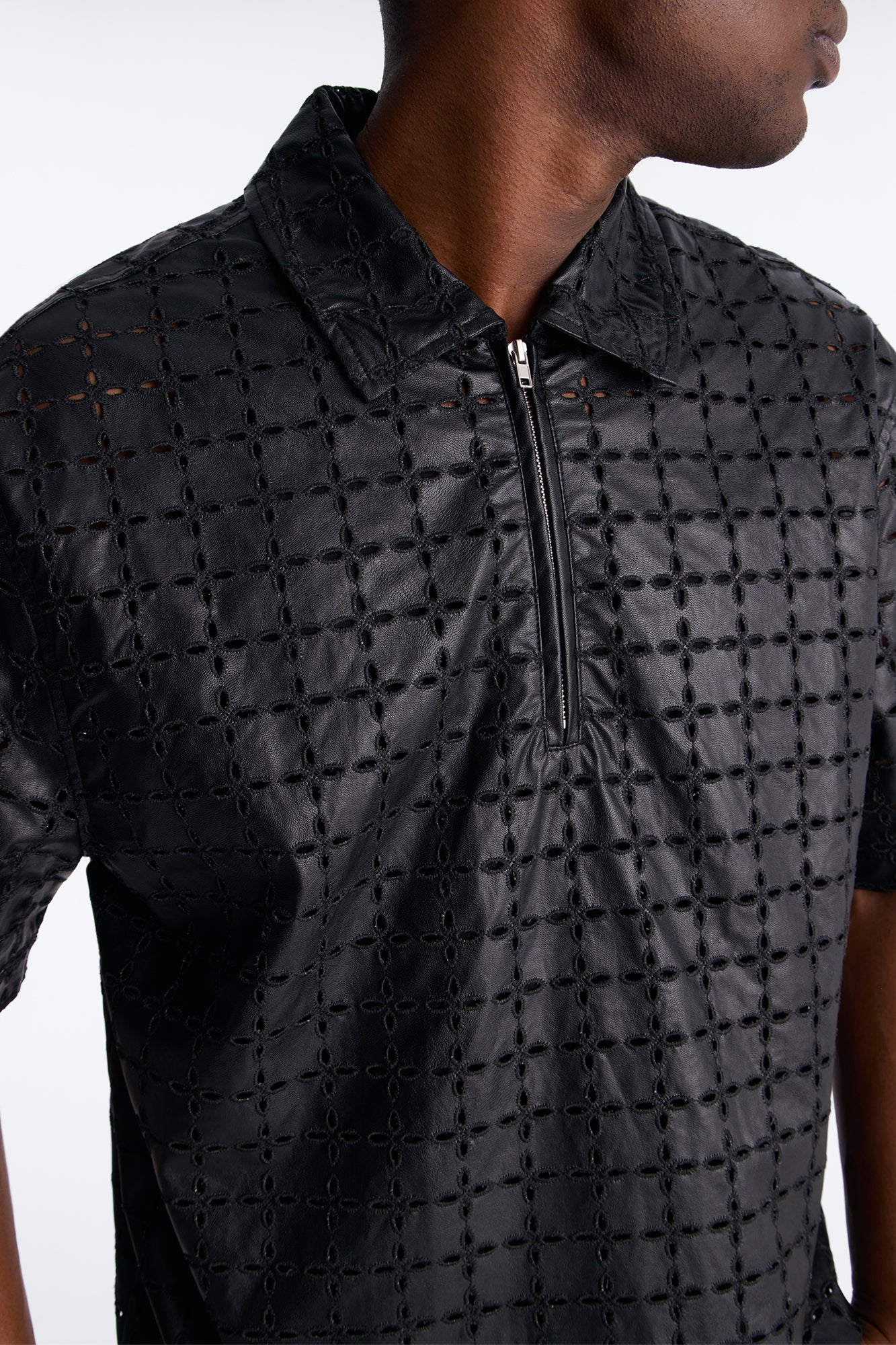 Relaxed Sunset Fever Faux Leather Polo - Black - Image 4