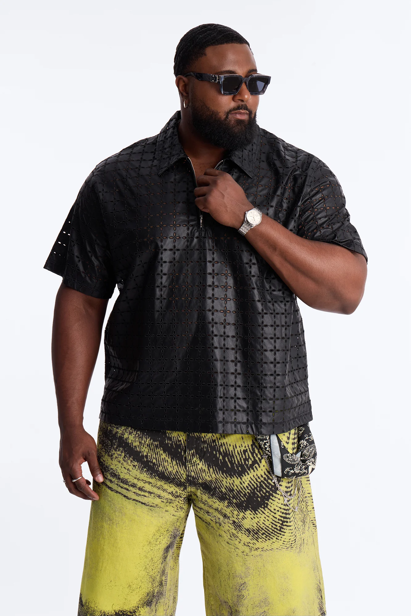 Relaxed Sunset Fever Faux Leather Polo - Black - Image 5