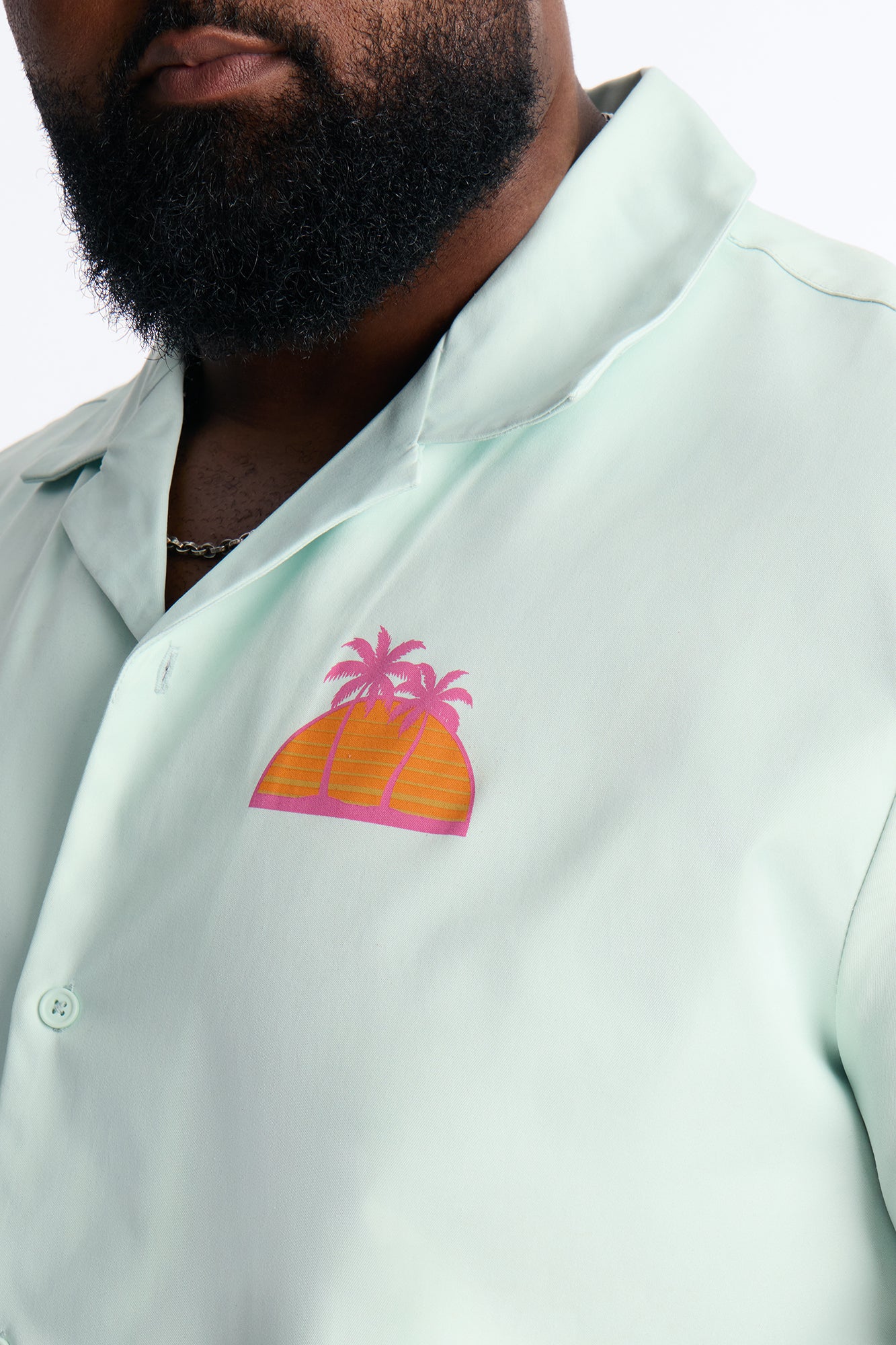 Relaxed Sunset Frenzy Cuban Collar Button Up Shirt - Mint - Image 7