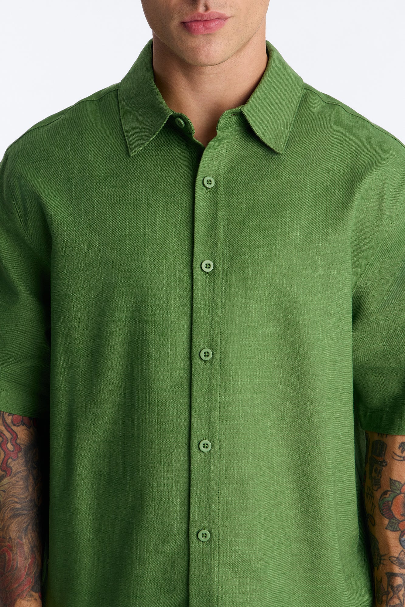 Relaxed Sunward Coast Linen Button Up Shirt - Green - Image 3