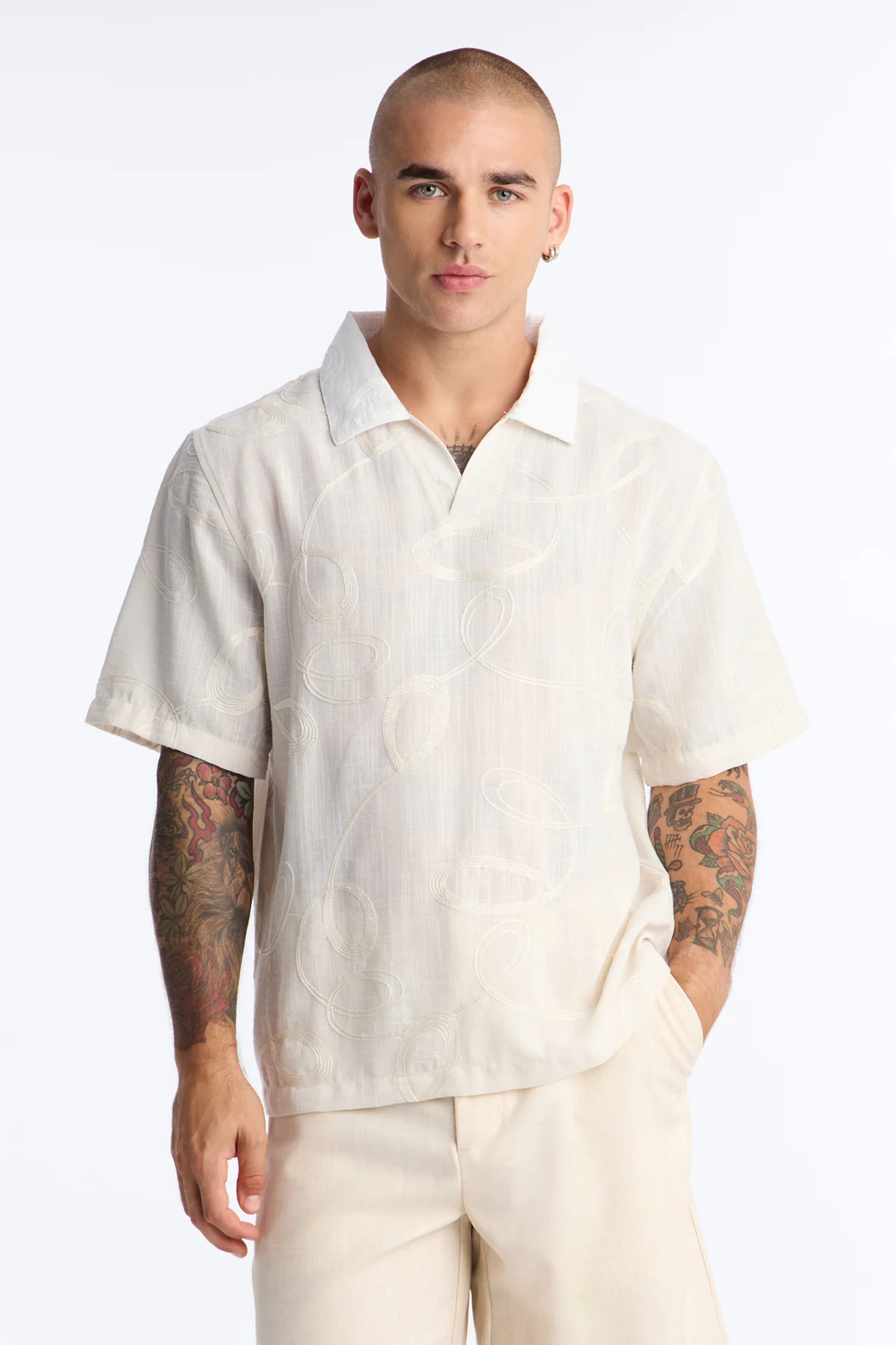 Relaxed Swizzle Johnny Collar Polo - Cream