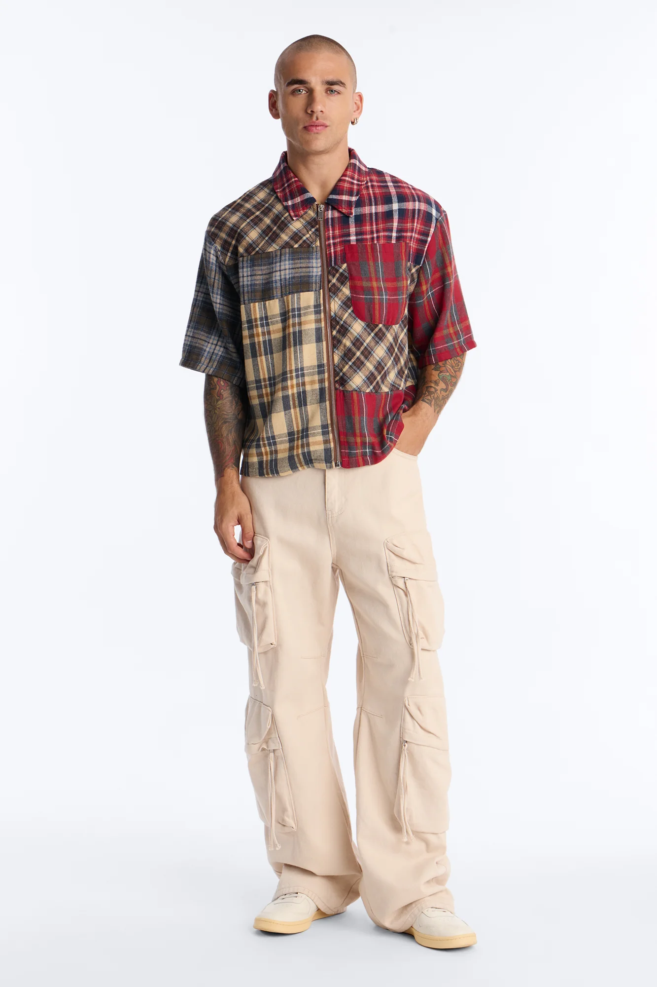 Relaxed Tartan Drift Plaid Zip Up - Multi Color - Image 2