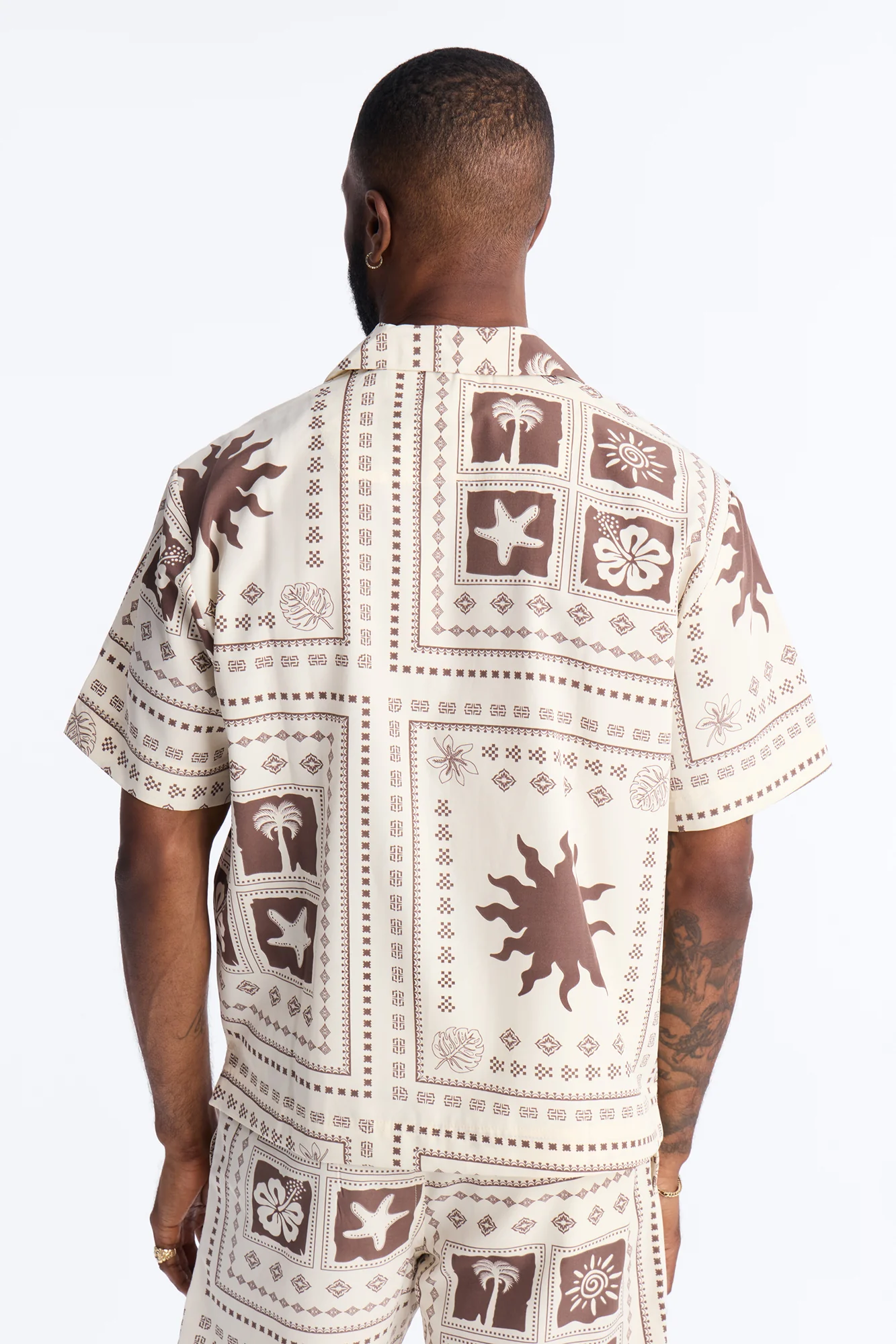 Relaxed Terra Mosaic Cuban Collar Button Up Shirt - Brown - Image 4